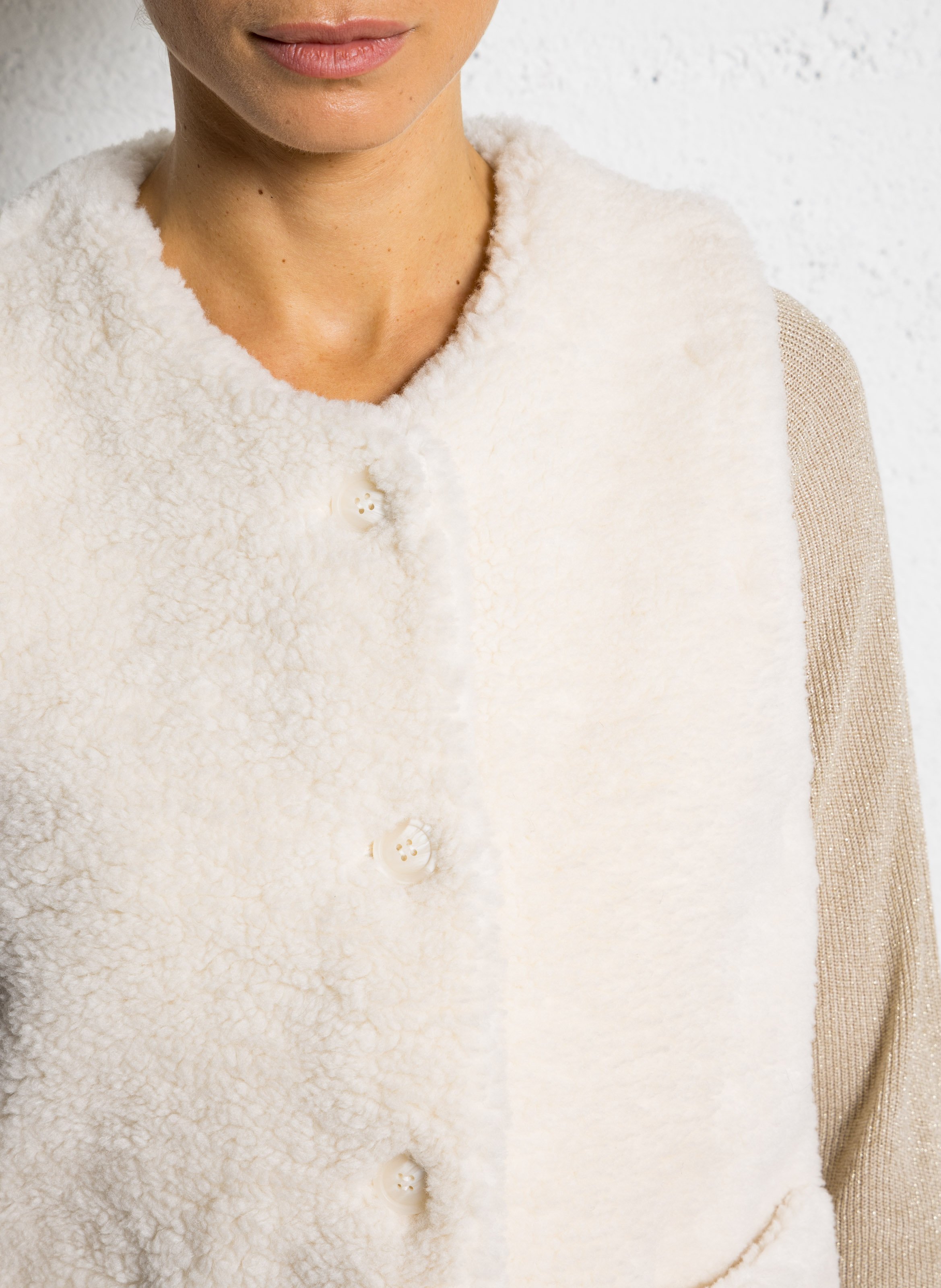 Jacke mit Rundhalsausschnitt und Pelzeffekt SUD EXPRESS Weiss