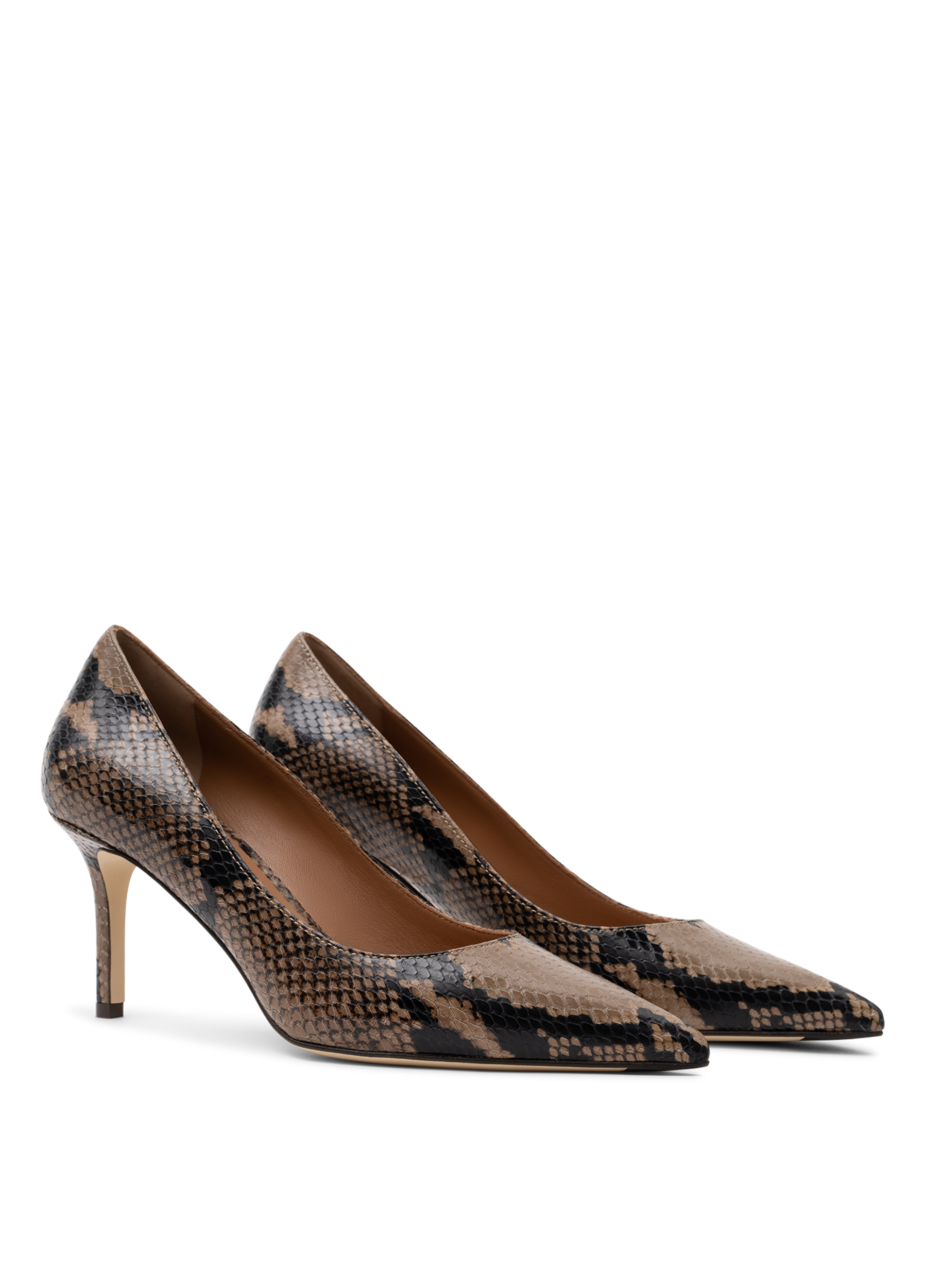 Printed taupe leather pumps PARALLELE PARIS Grey