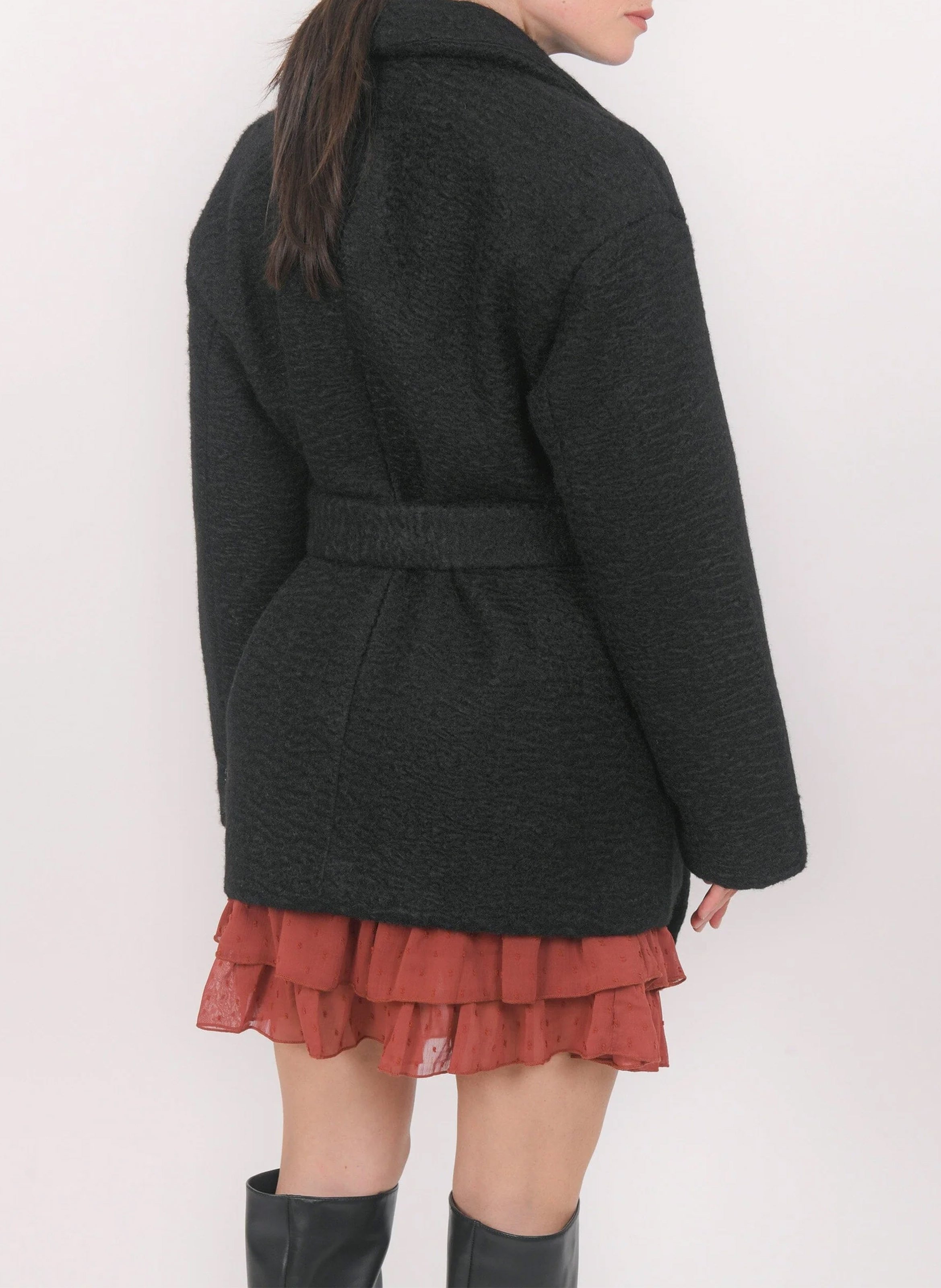 Abrigo recto con cinturón liso KOOKAI Negro