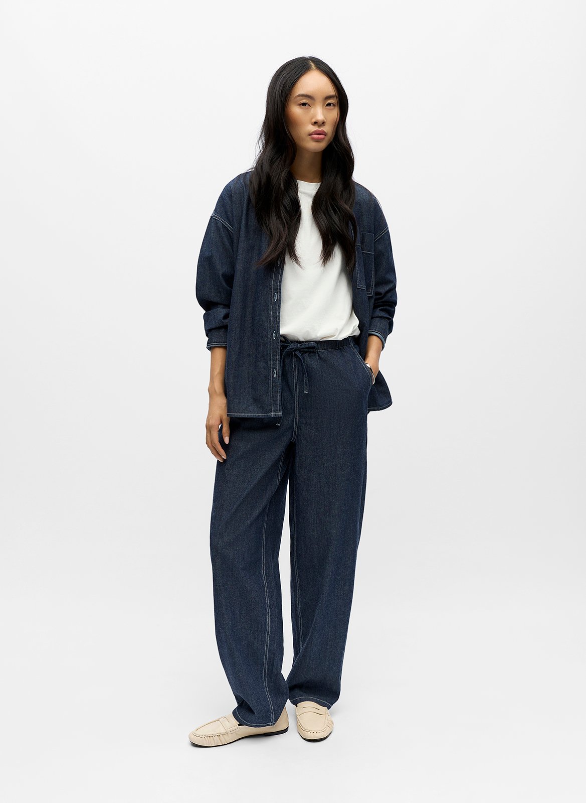 Pantalon droit en coton bio et coton OBJECT Bleu