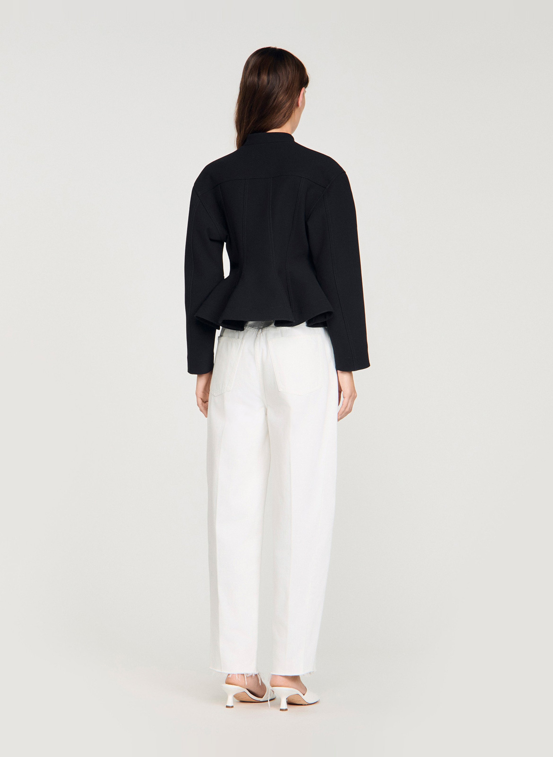 Short buttoned jacket with ruffles SANDRO Black