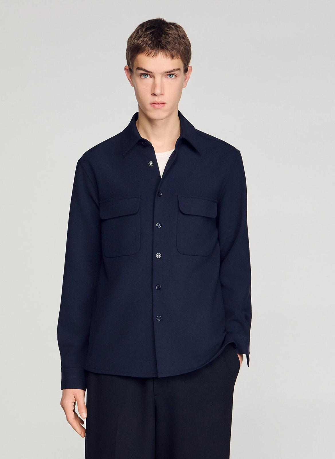 Solid Straight Shirt with Pockets SANDRO Blue