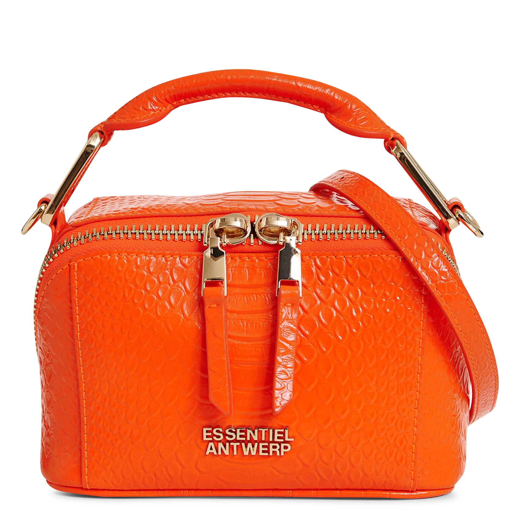 Umhängetasche aus Leder mit Kroko-Prägung ESSENTIEL ANTWERP Orange