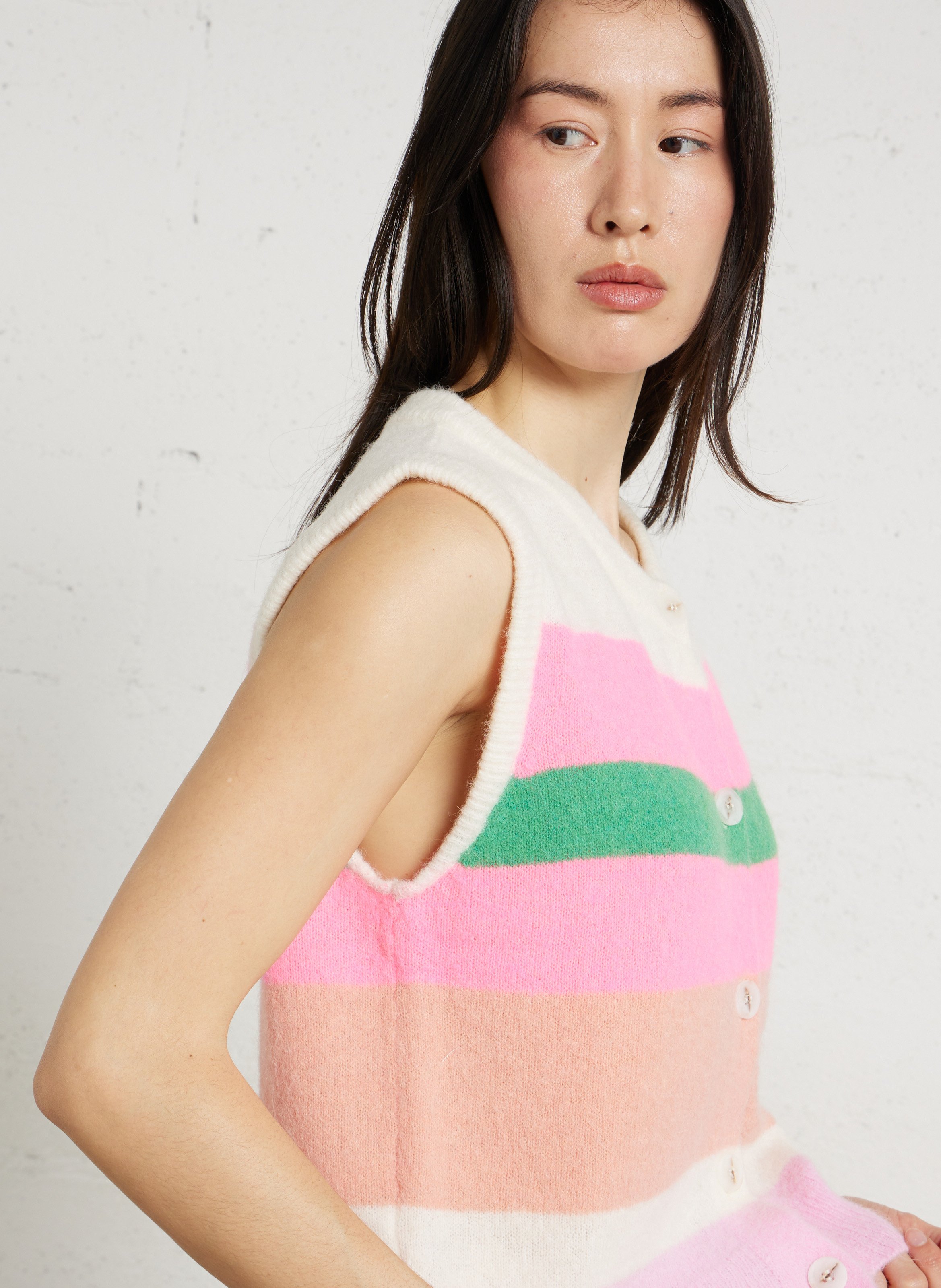 Sleeveless round neck striped wool blend vest MAISON ANJE Pink