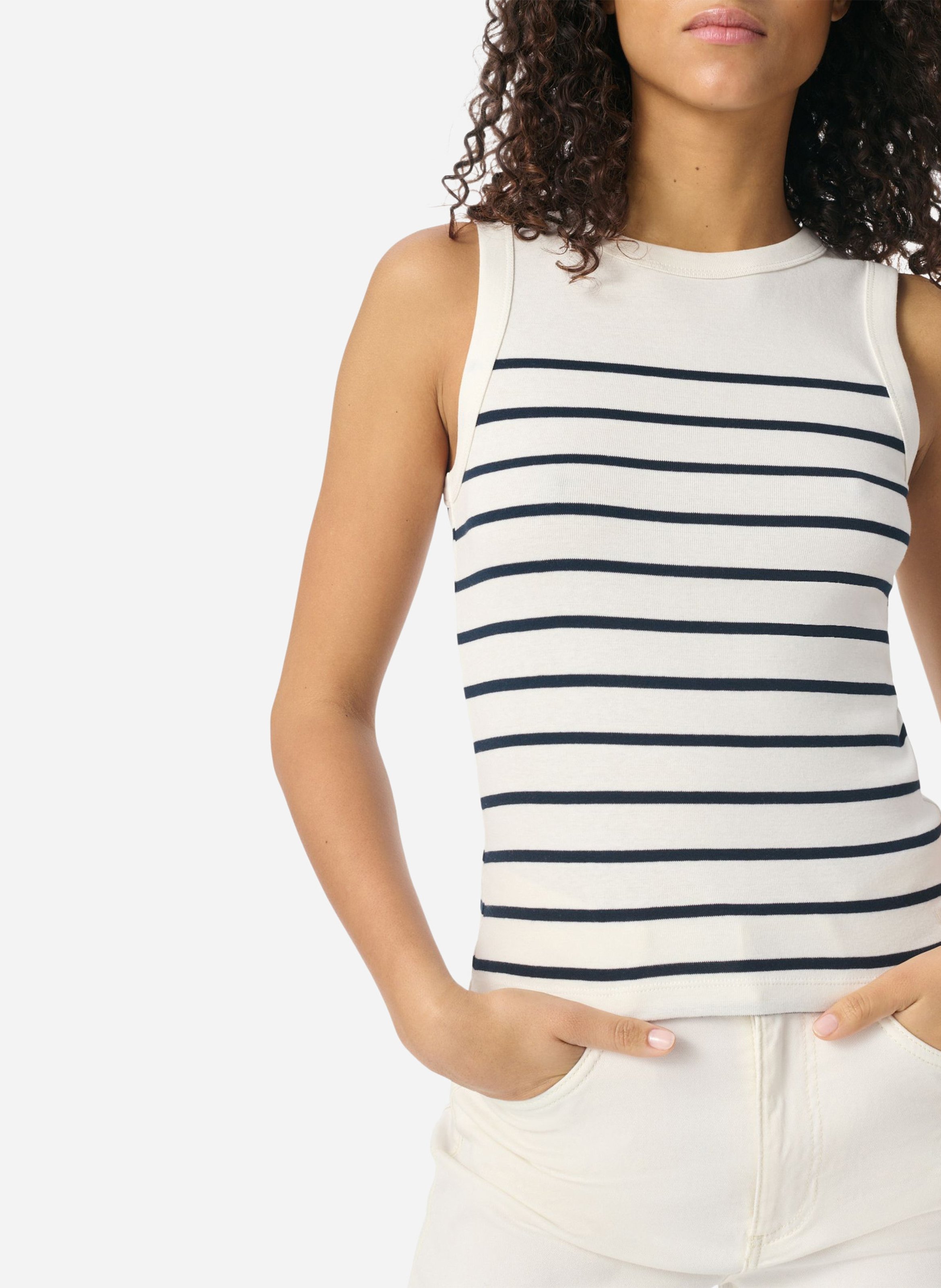 Débardeur ajusté en maille fine rayée VANESSA BRUNO Blanc