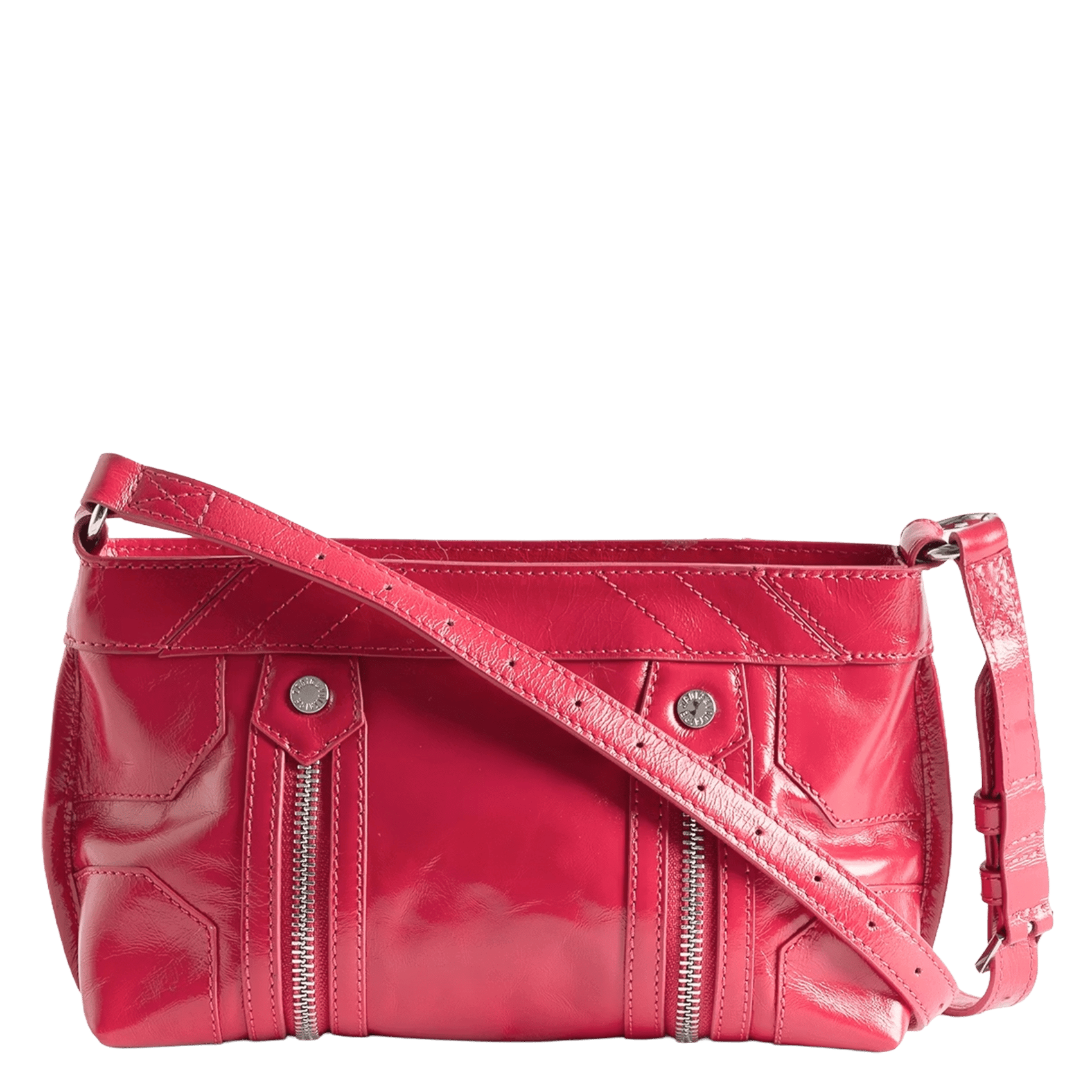 Leren schoudertas met rits Roze