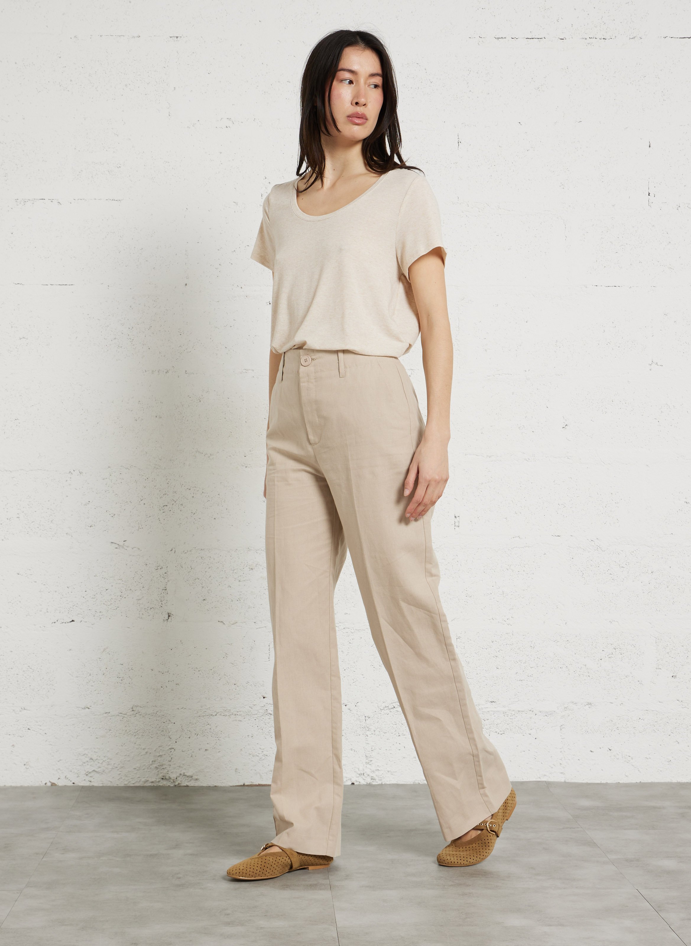 Tee-shirt col rond fluide pailleté LA PETITE ETOILE Beige