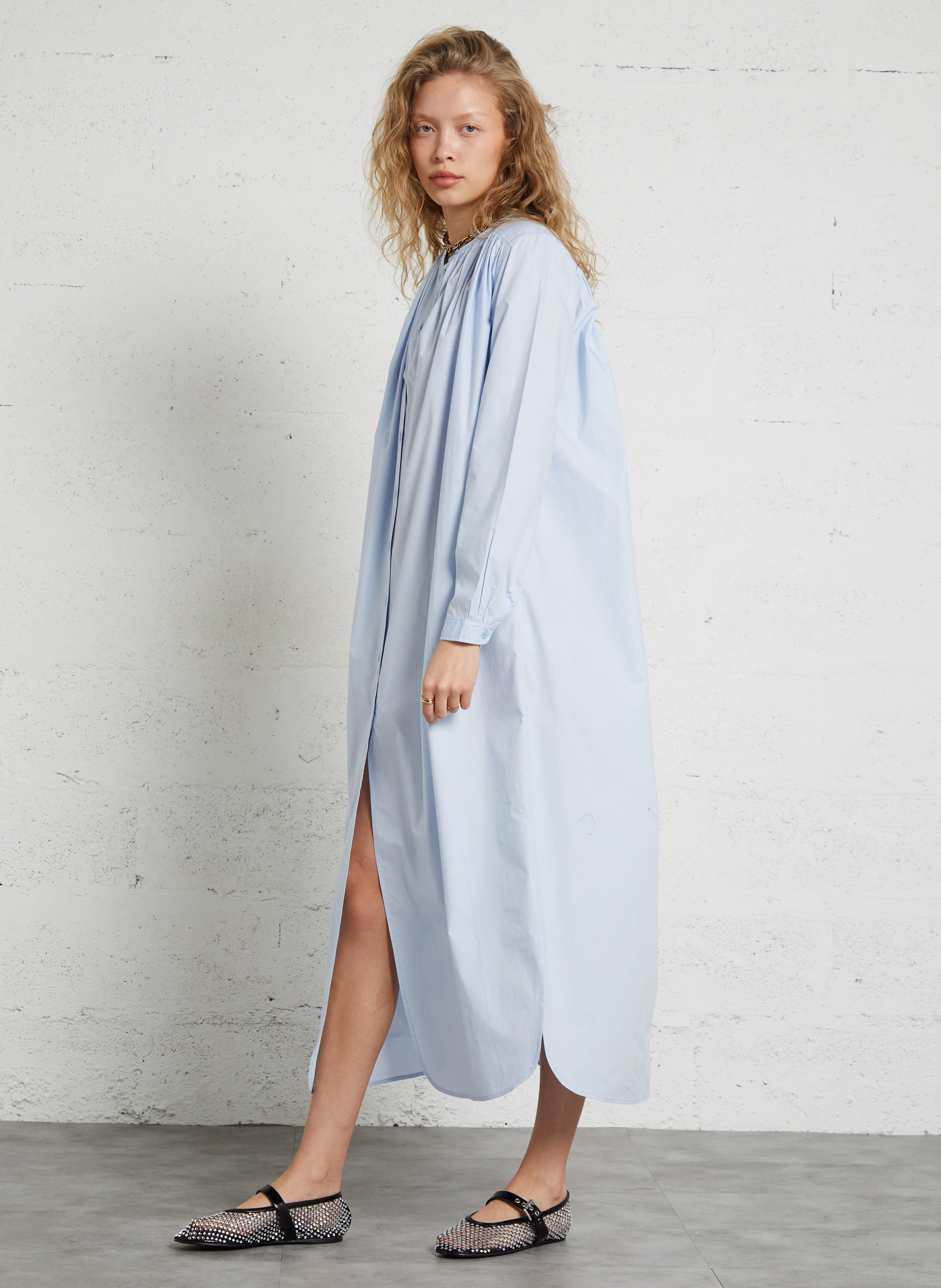 Solid straight buttoned long dress LAURENCE BRAS Blue