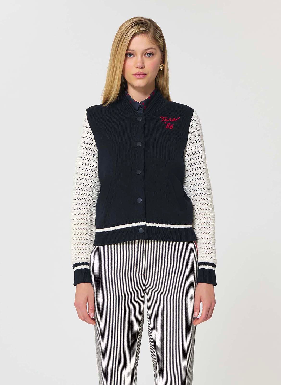 Gilet droit à manches ajourées TARA JARMON Bleu