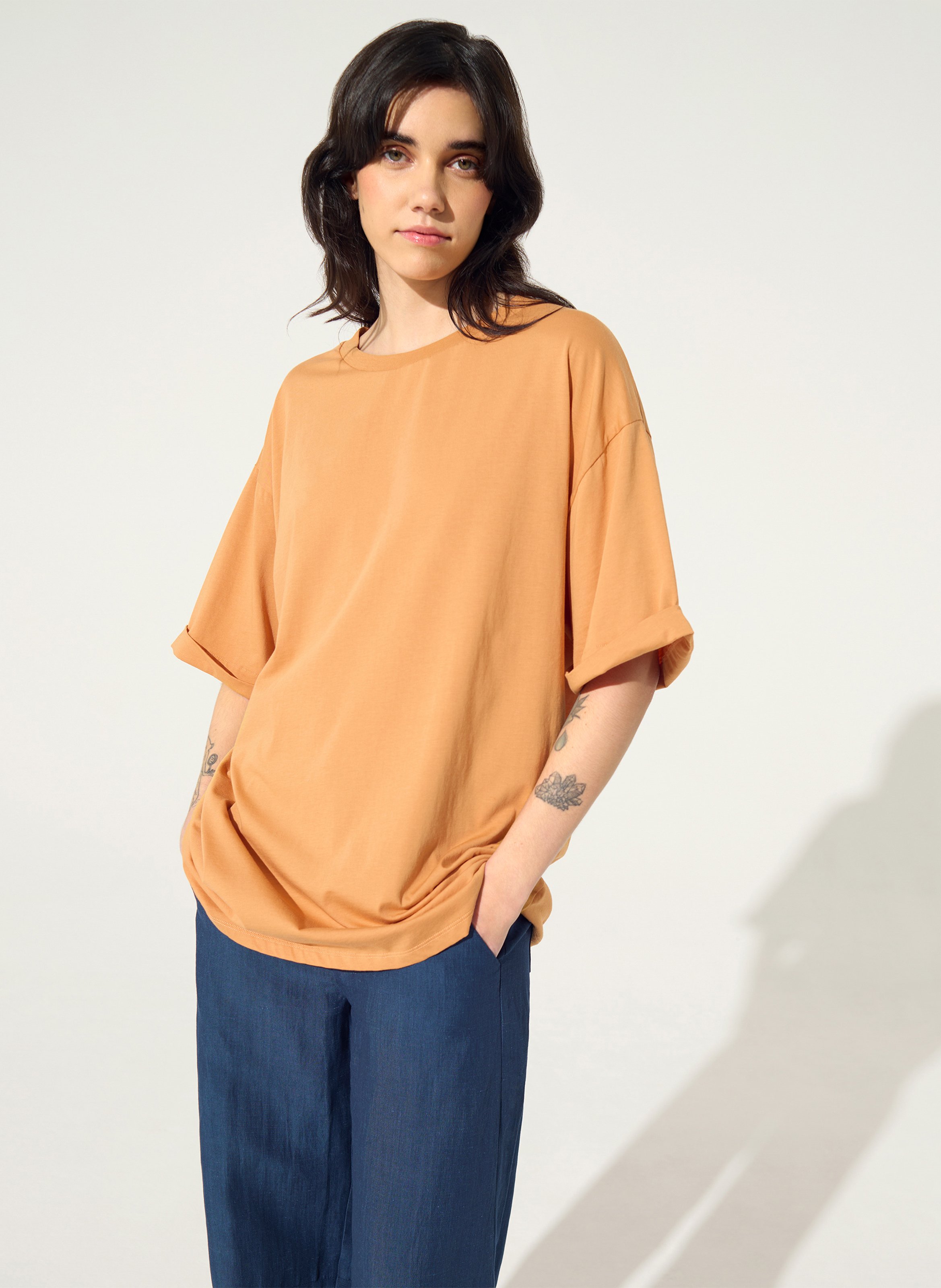 Tee-shirt ample col rond en coton bio COTELAC ACOTE Orange