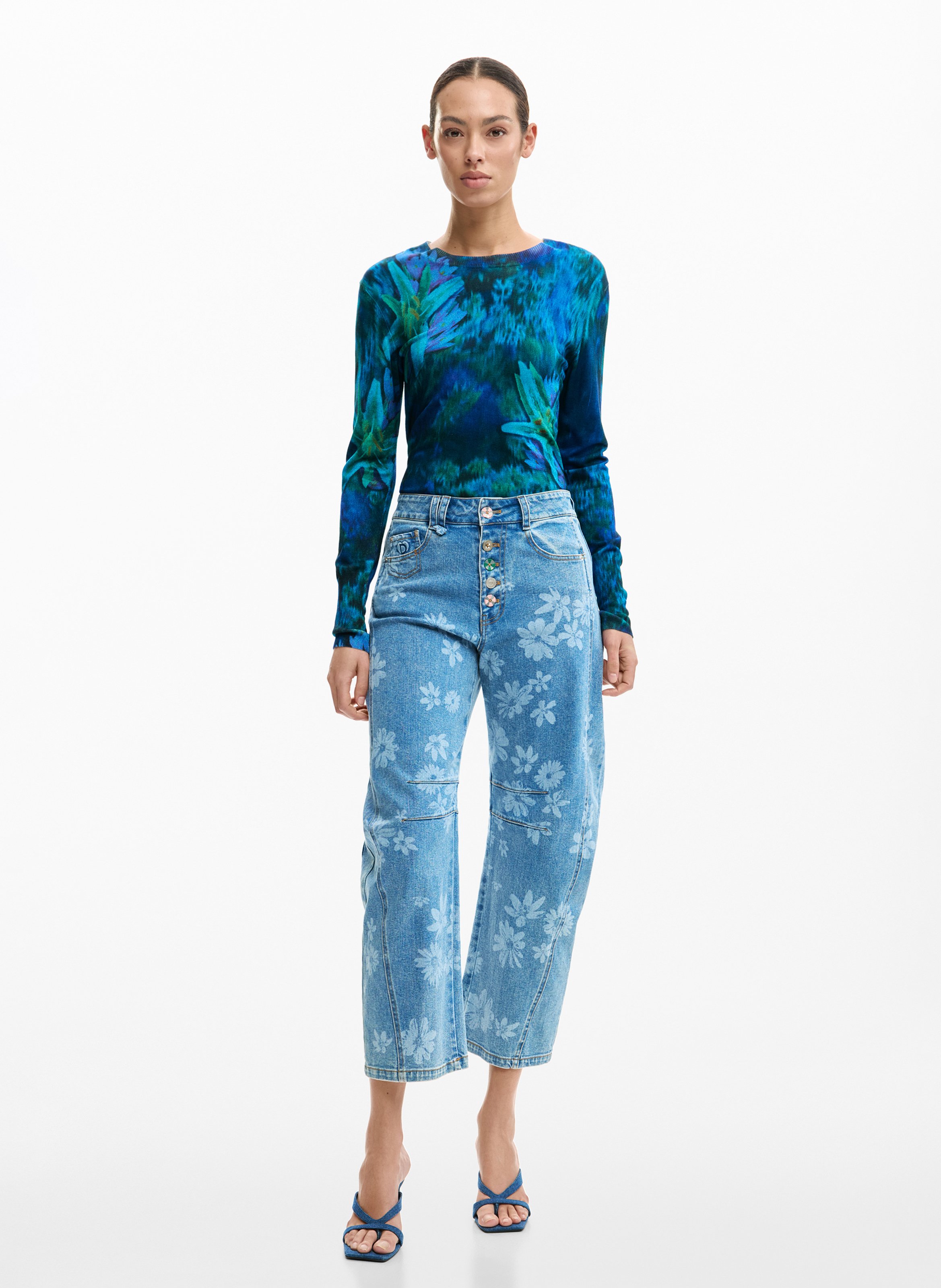 Rechte jeans met bloemenprint DESIGUAL Blauw
