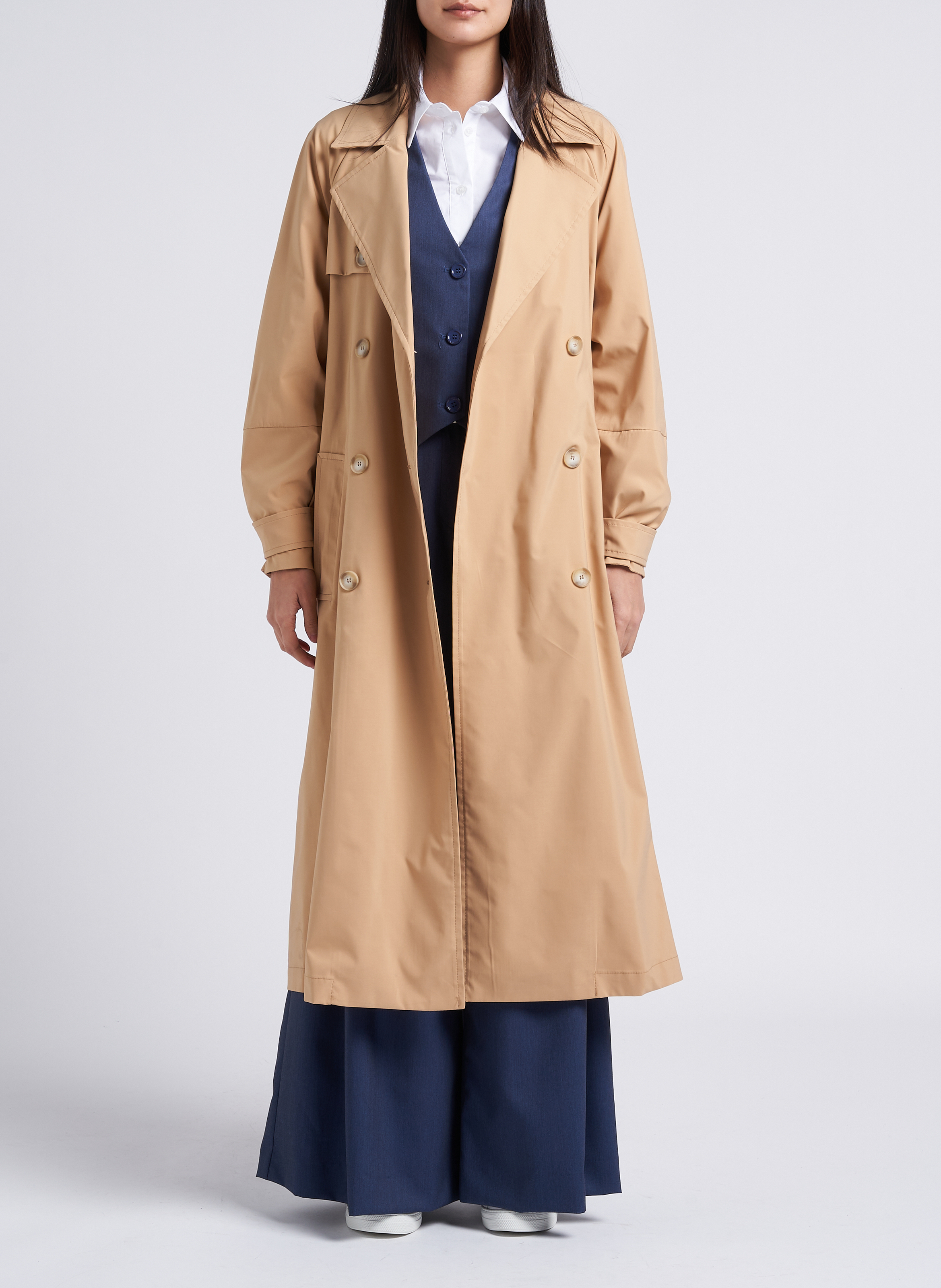 Trench droit long col classique ceinturé IMPERIAL Beige