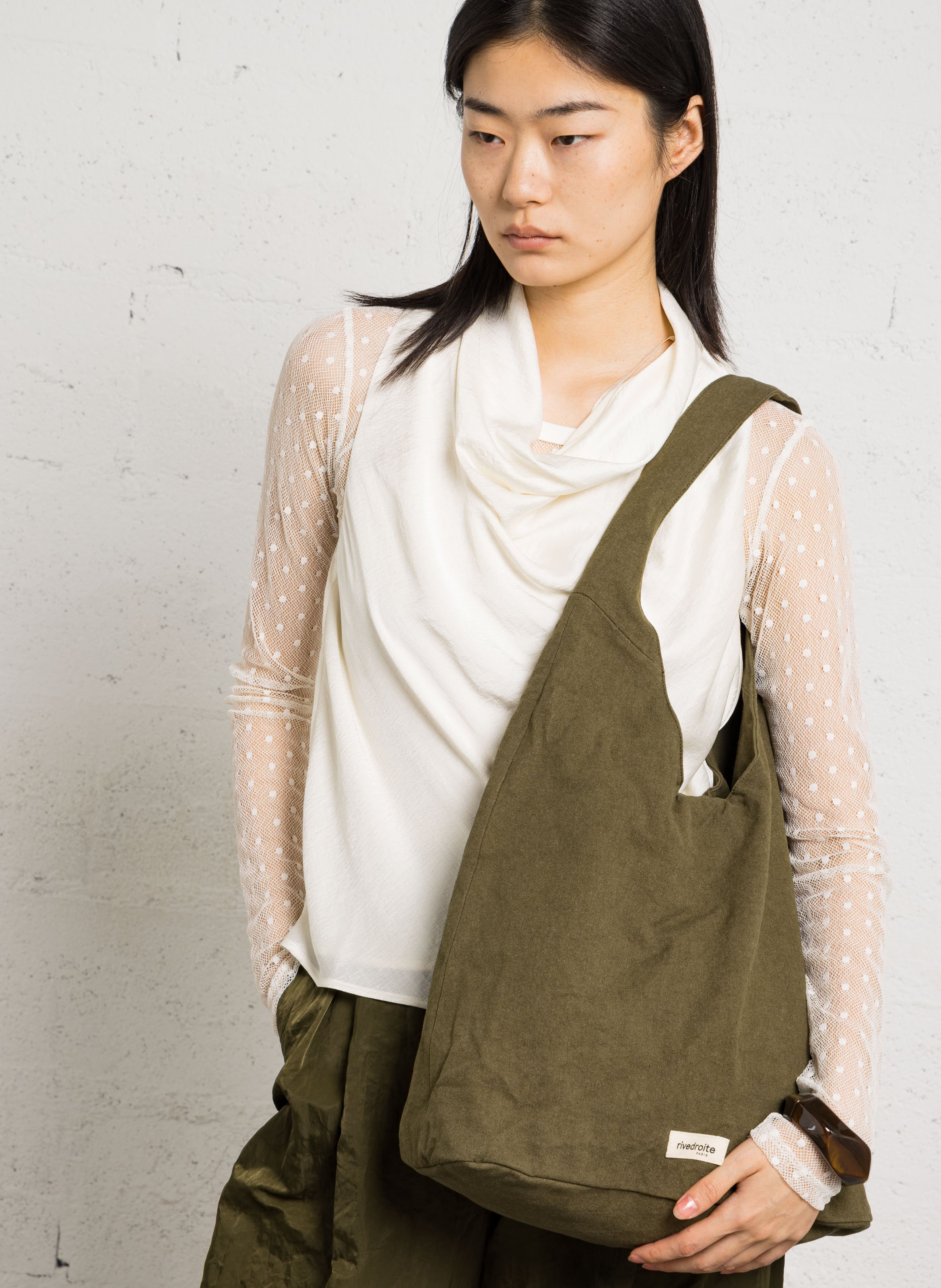 Sac porté épaule en coton recyclé mélangé RIVEDROITE PARIS Kaki
