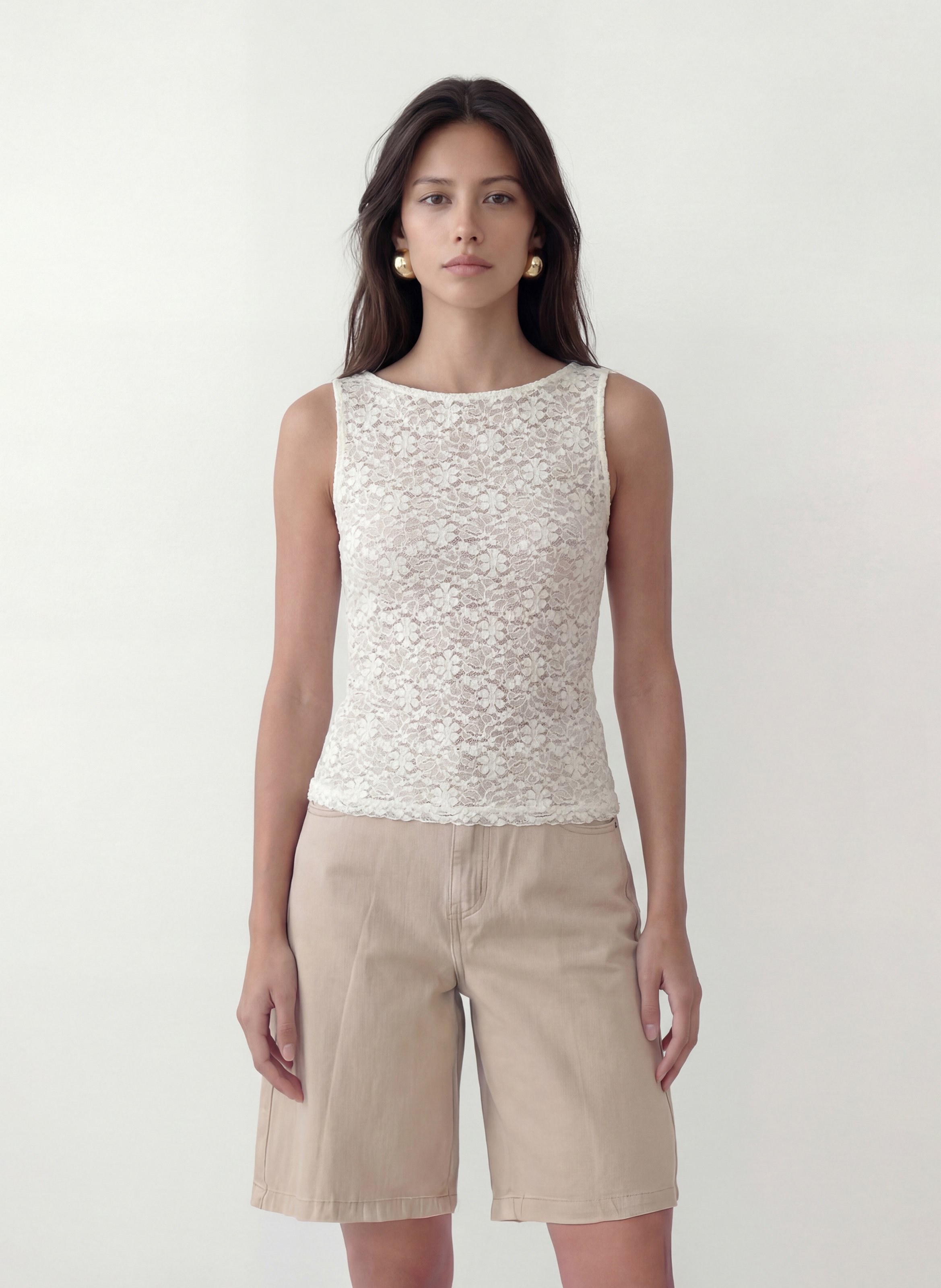 Débardeur droit col rond en dentelle KOOKAI Blanc