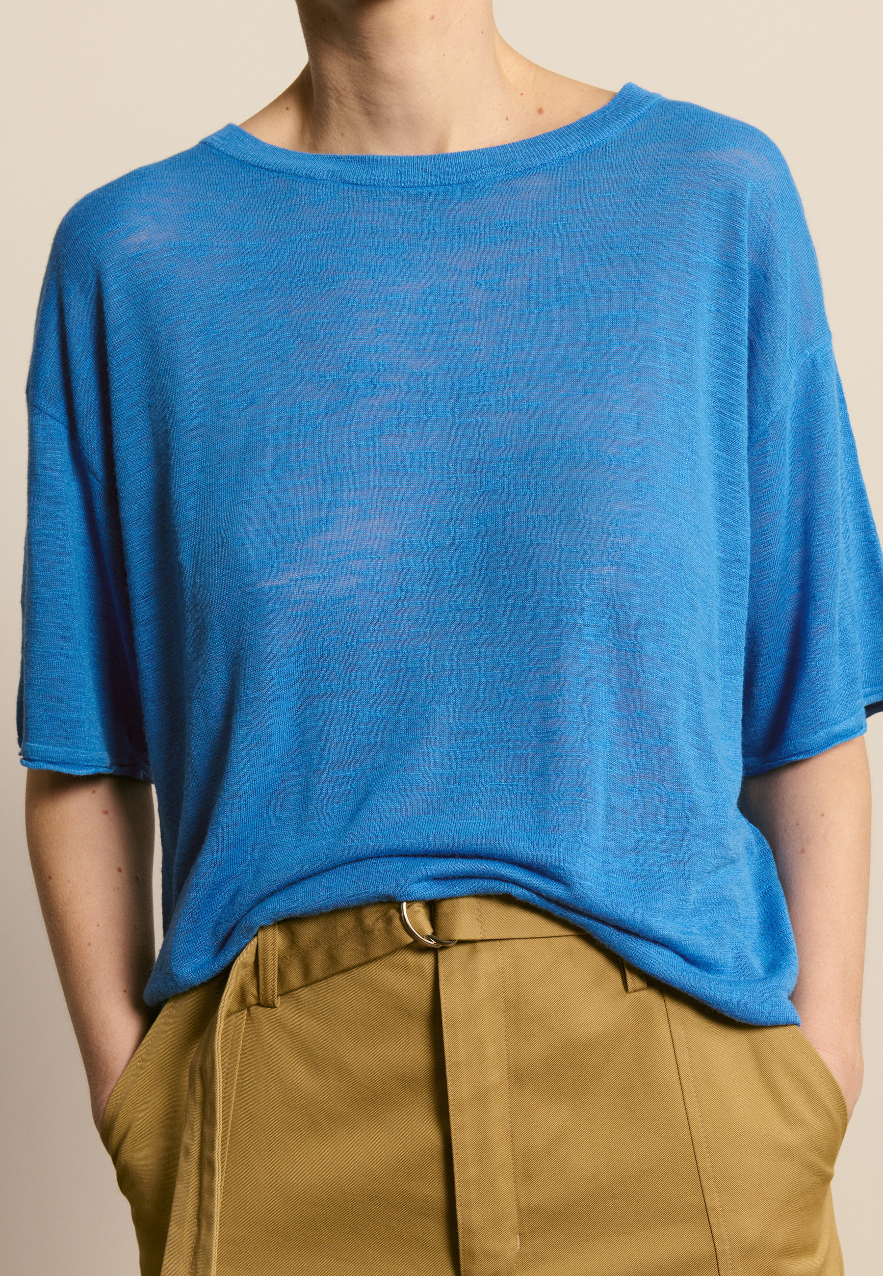 T-shirt col rond en lin flammé MAISON MONTAGUT Bleu