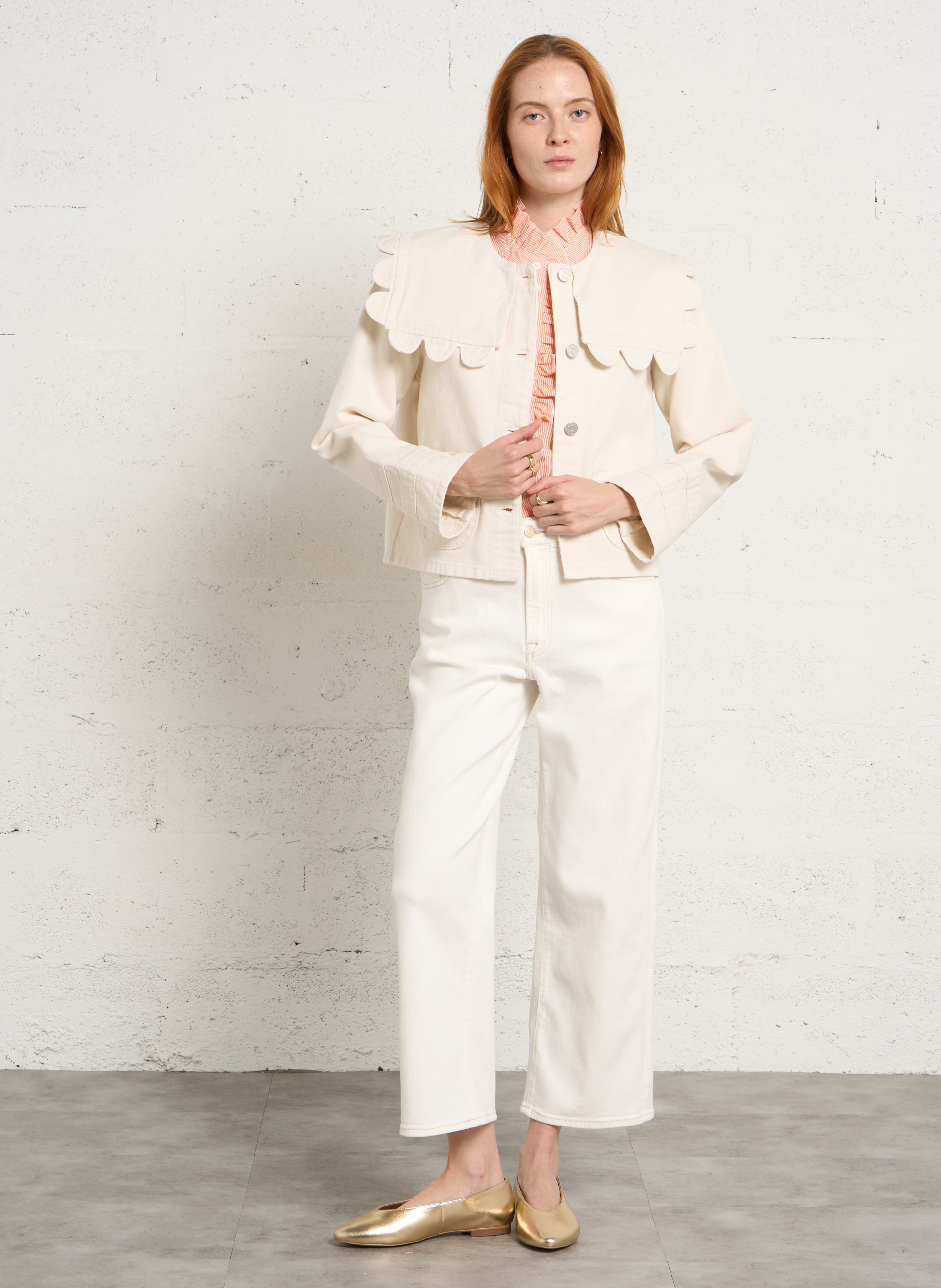 Spijkerjasje met ronde hals van biologisch katoen STELLA NOVA Wit