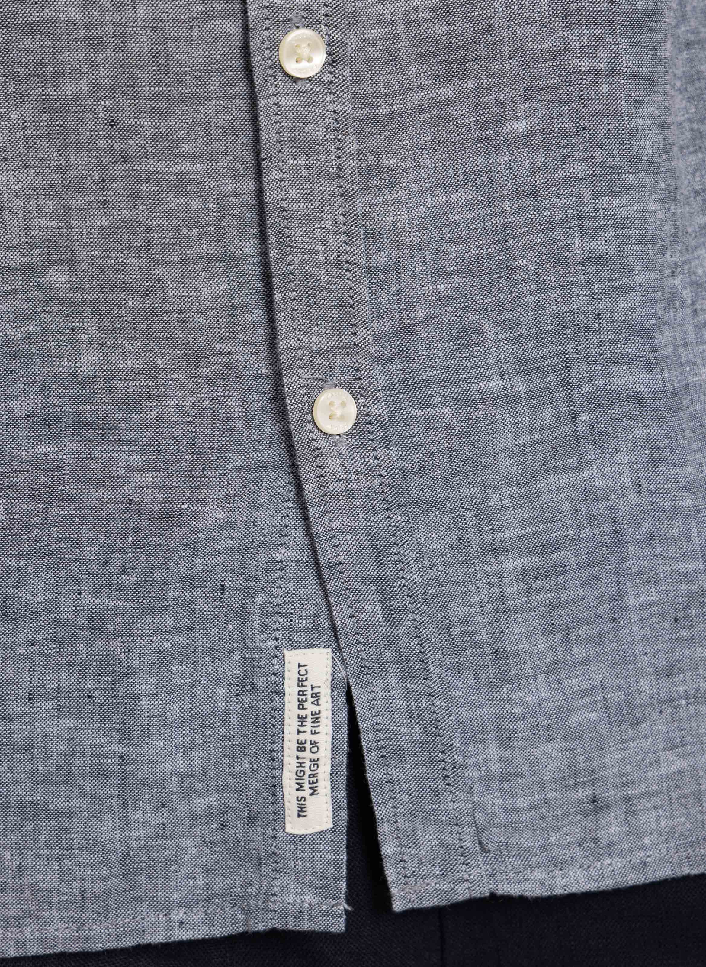 Camisa recta de lino y algodón Azul