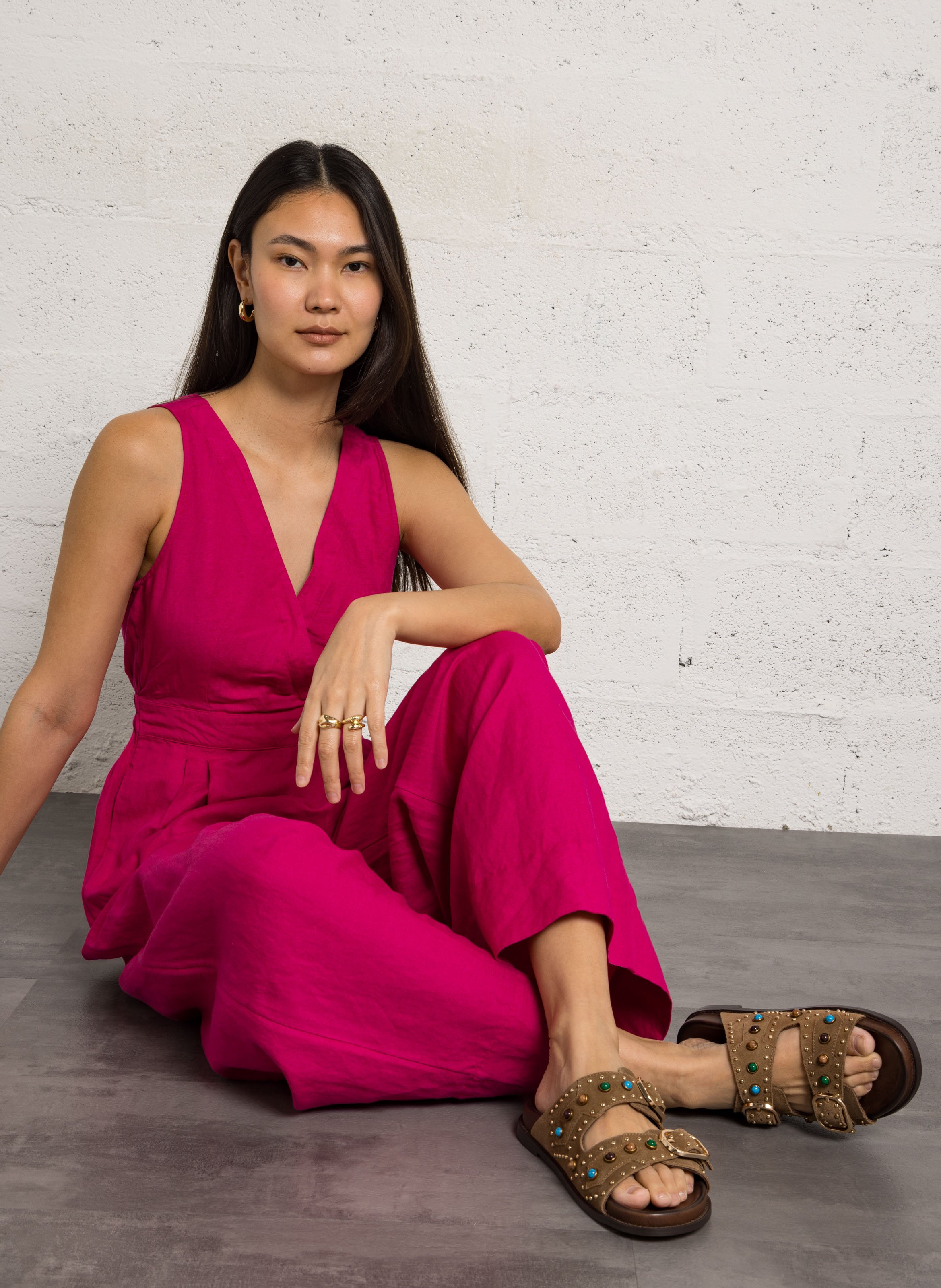 Combinaison col V en lin mélangé DES PETITS HAUTS Rose