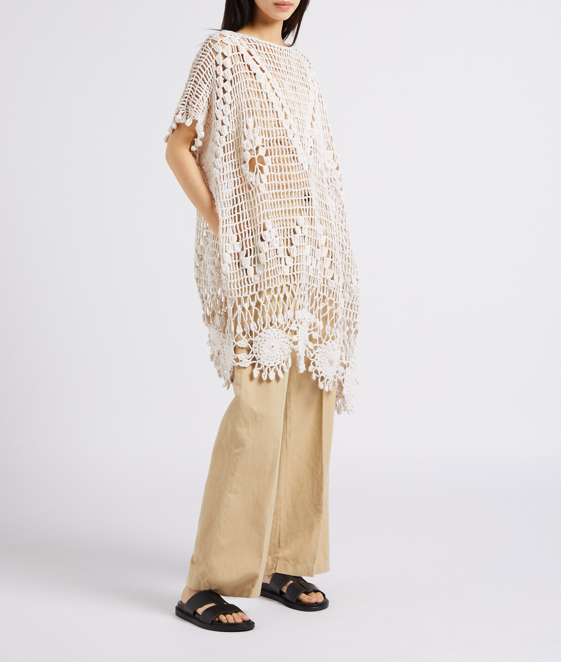 Robe courte maille ajourée en coton MES DEMOISELLES Beige