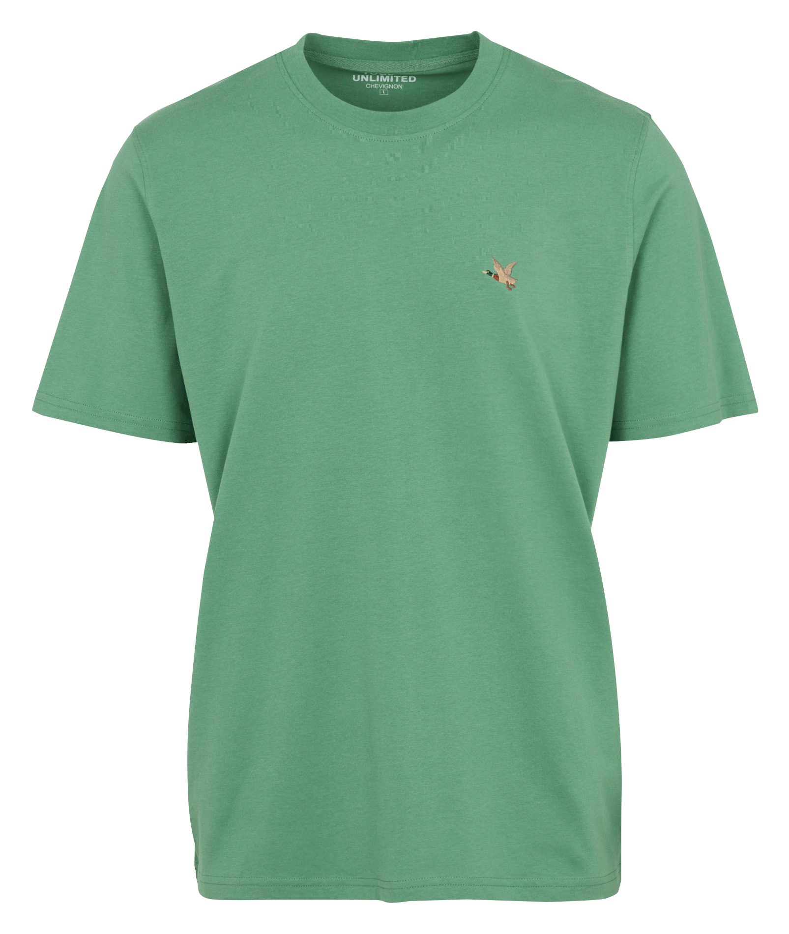Straight round neck plain T-shirt with embroidered logo CHEVIGNON Green