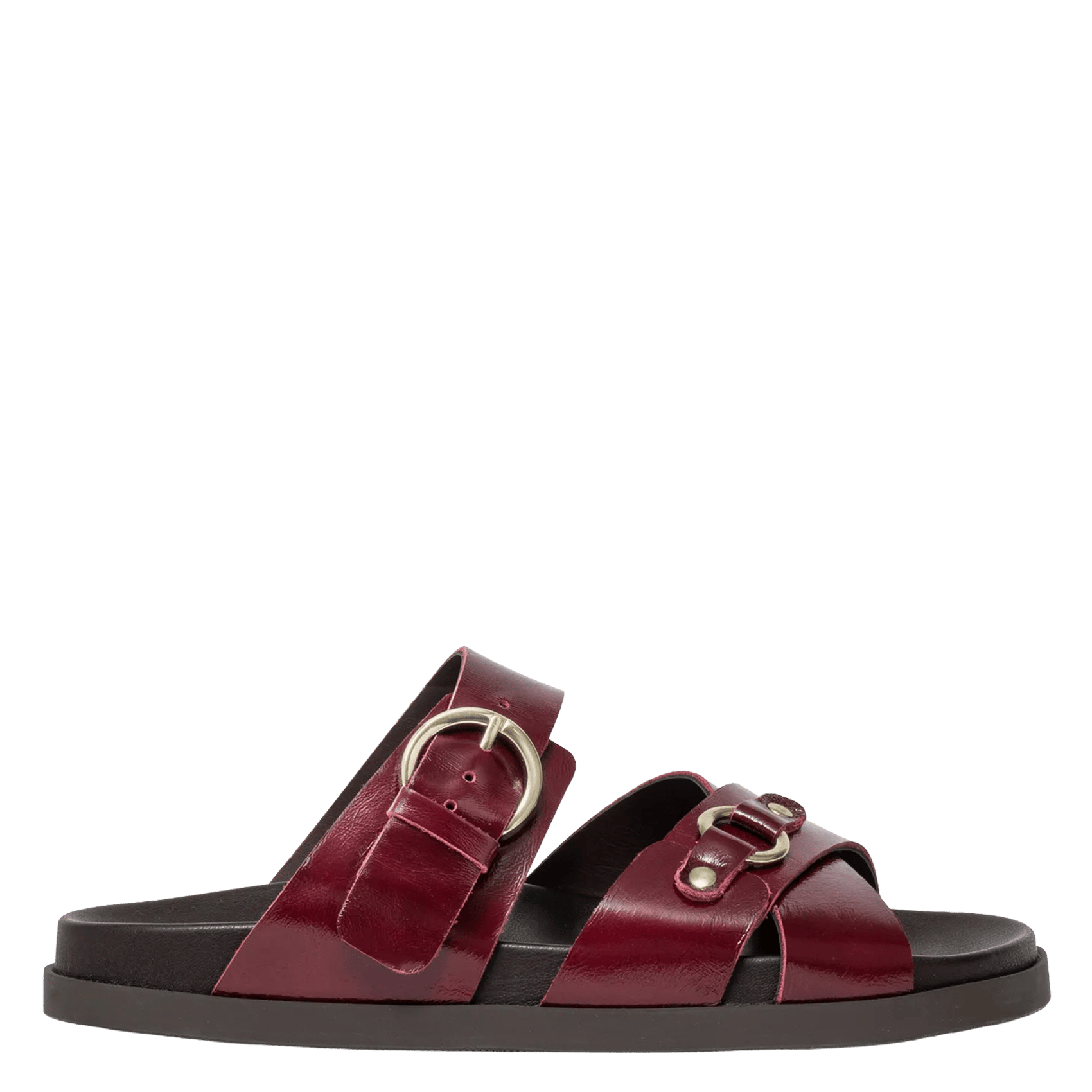Avarca Berlin - Flache Ledersandalen mit Samt BOCAGE Pflaume