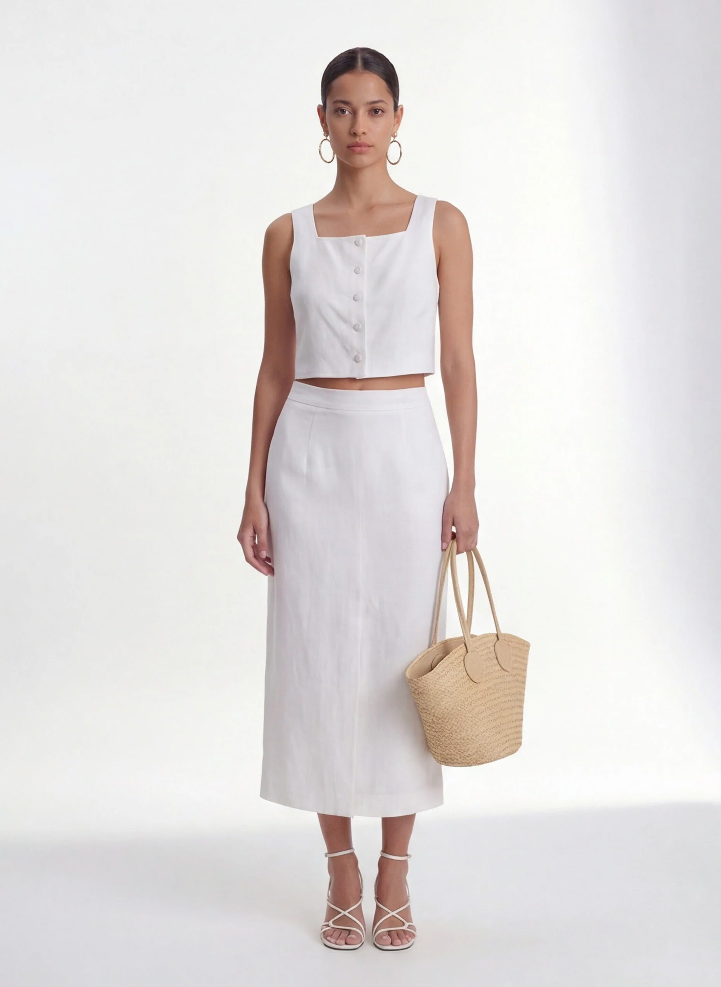 Jupe midi droite en lin KOOKAI Blanc
