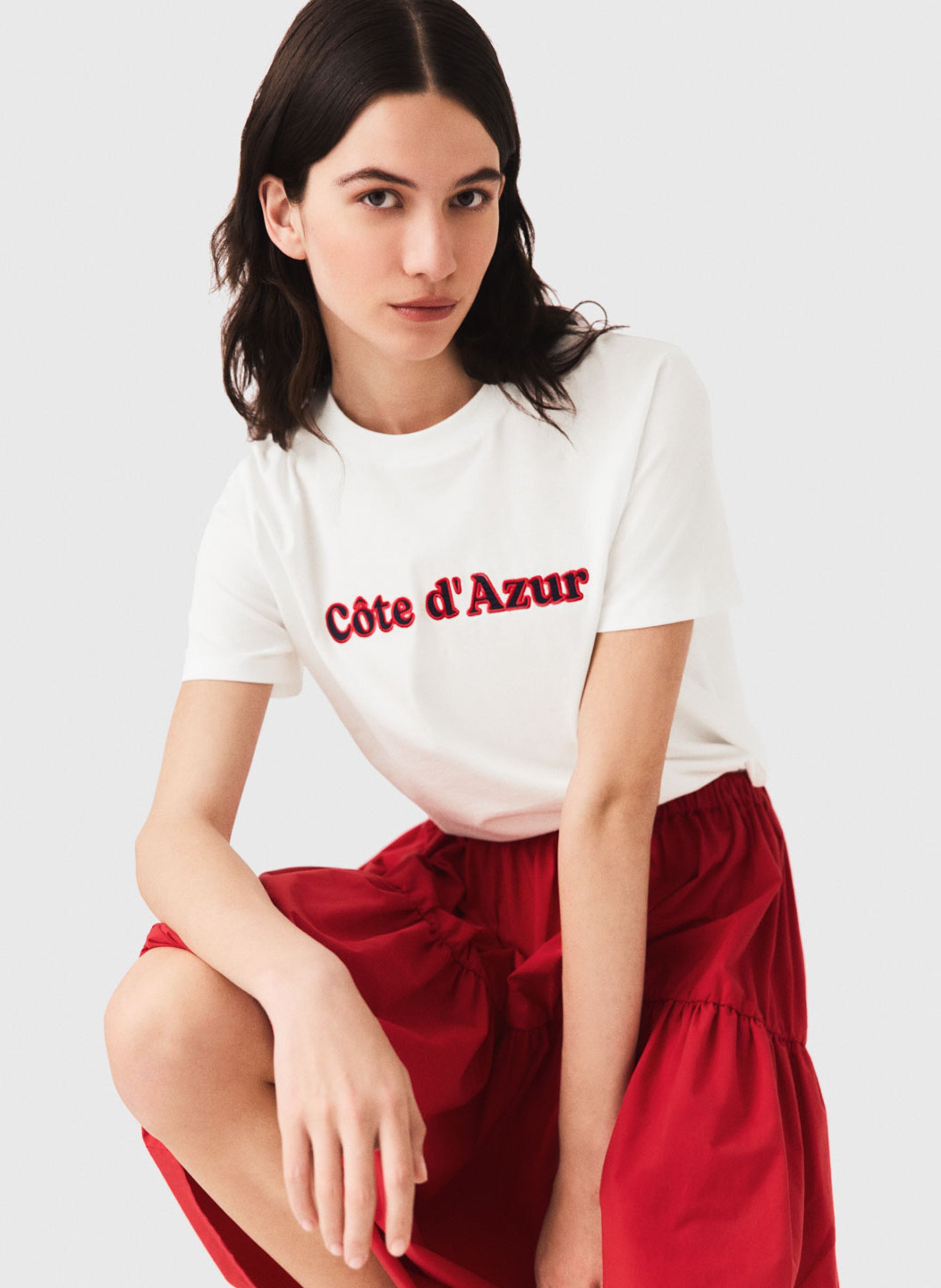 T-shirt droit en coton MAJE Blanc