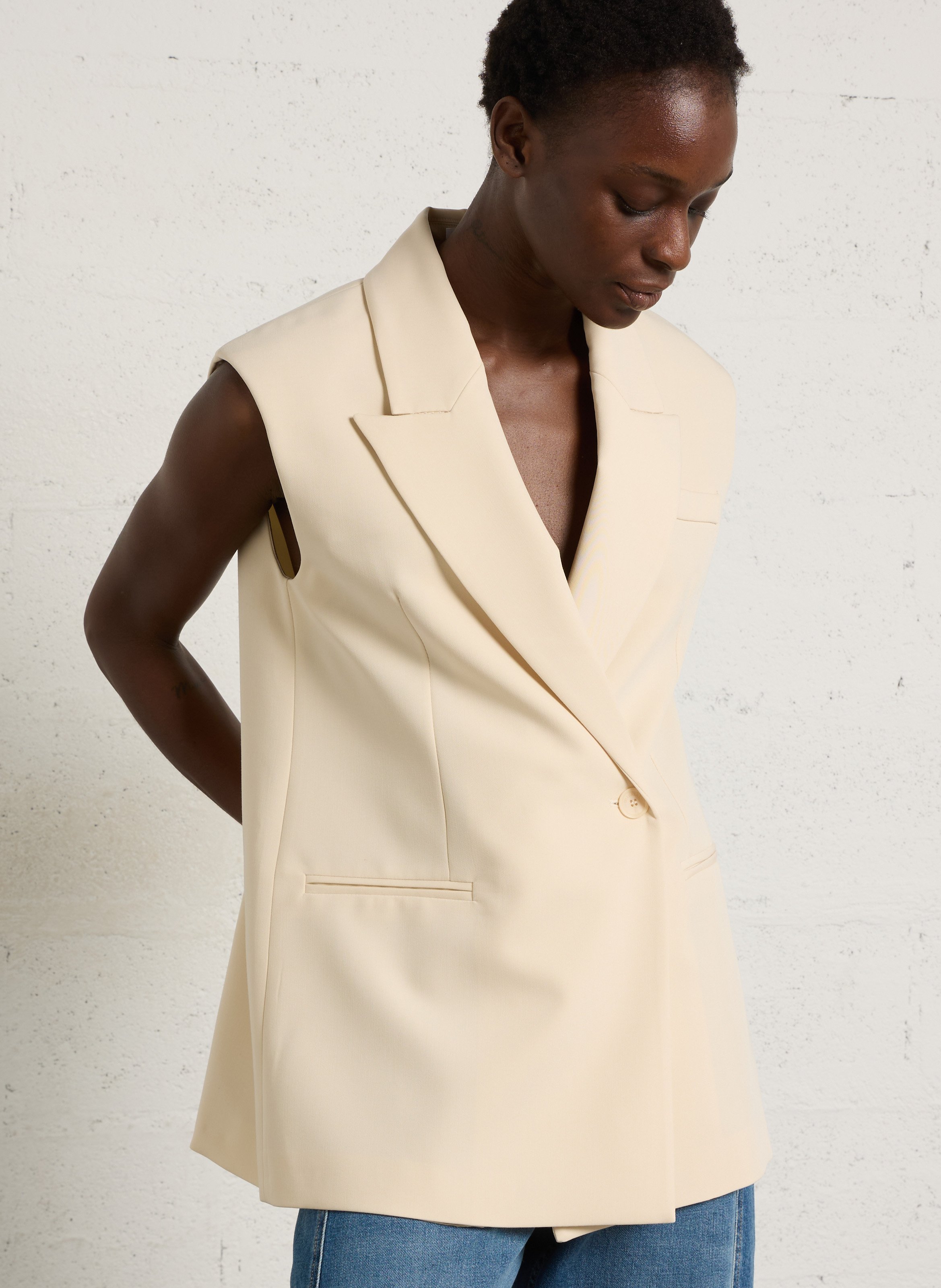 Cotton-blend cardigan with tailored collar IMPERIAL Beige