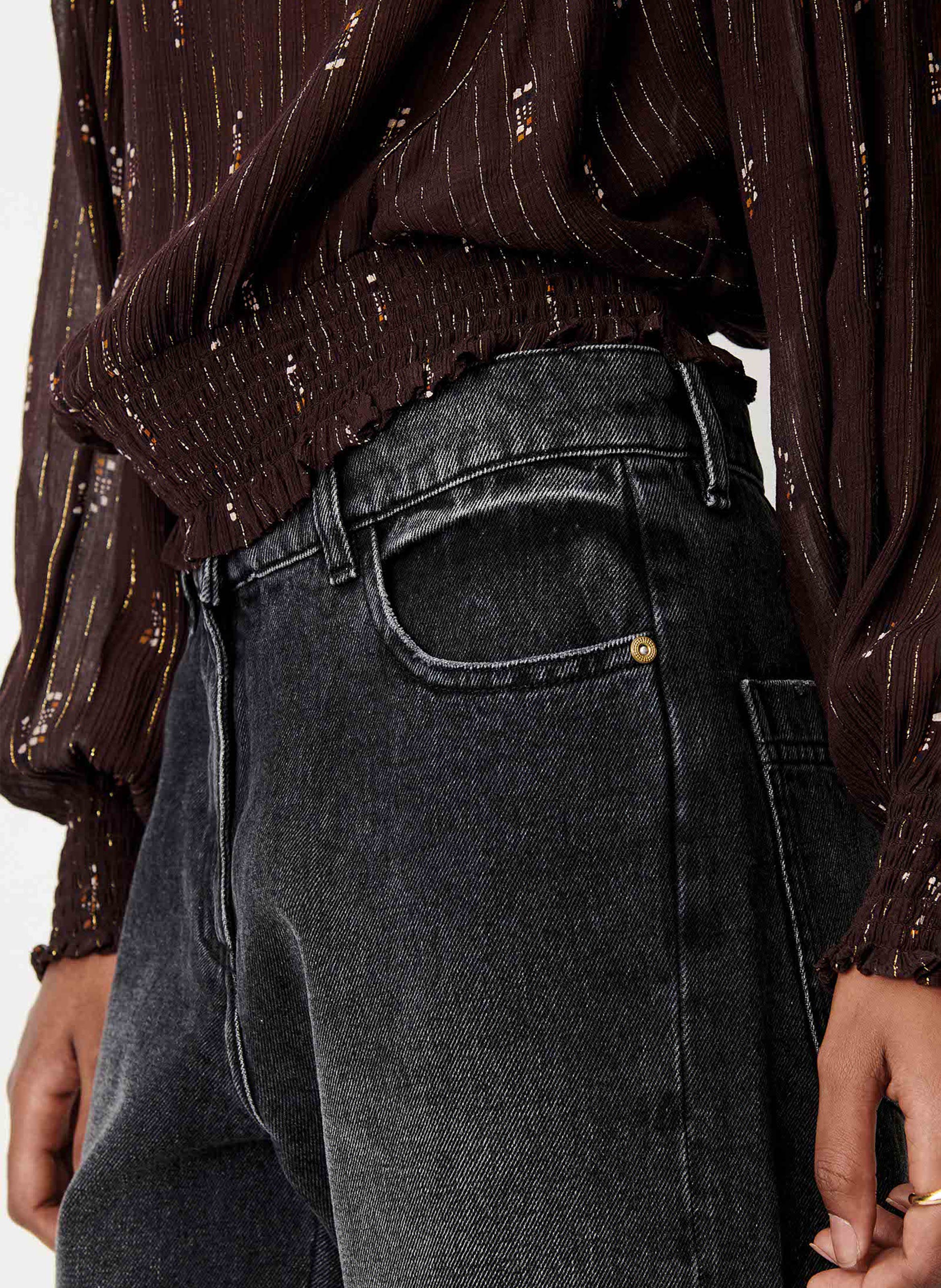 Blouse col montant droite imprimée SESSUN Marron