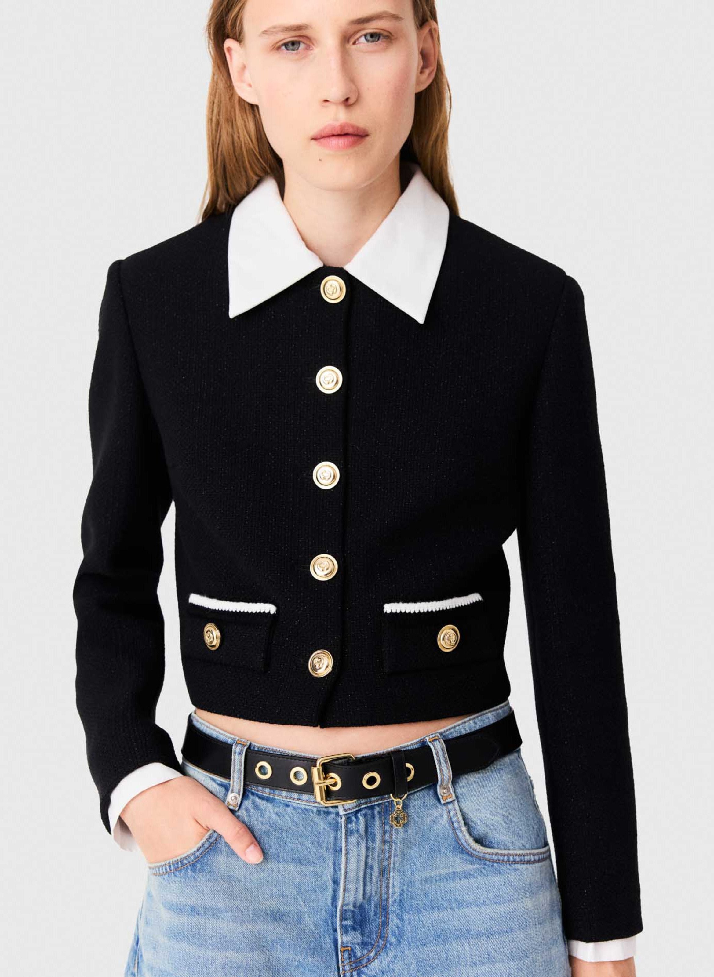 Fitted short jacket in blended cotton. MAJE Black