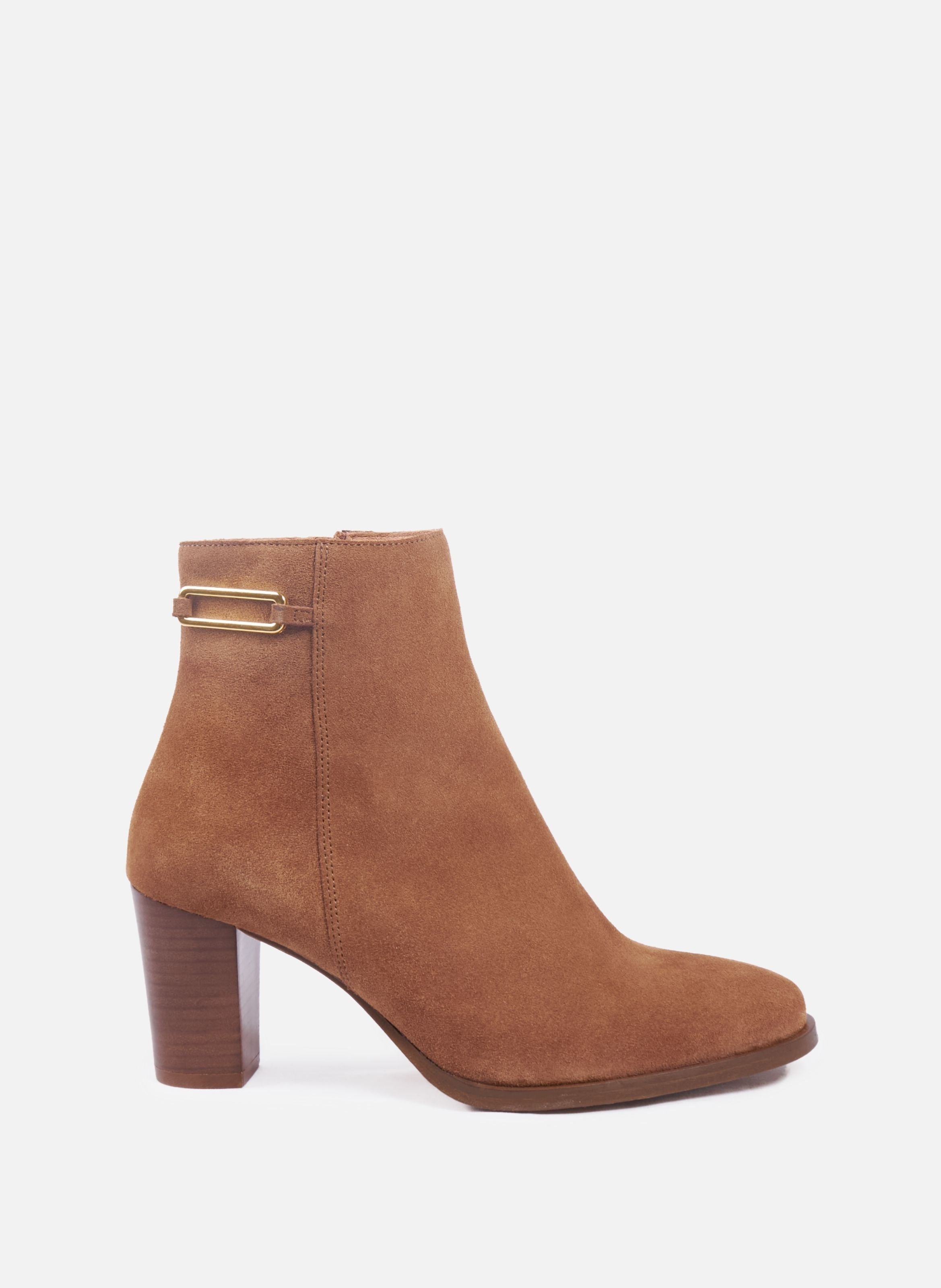 Jewel heel Zélie leather suede ankle boots JULES & JENN Brown