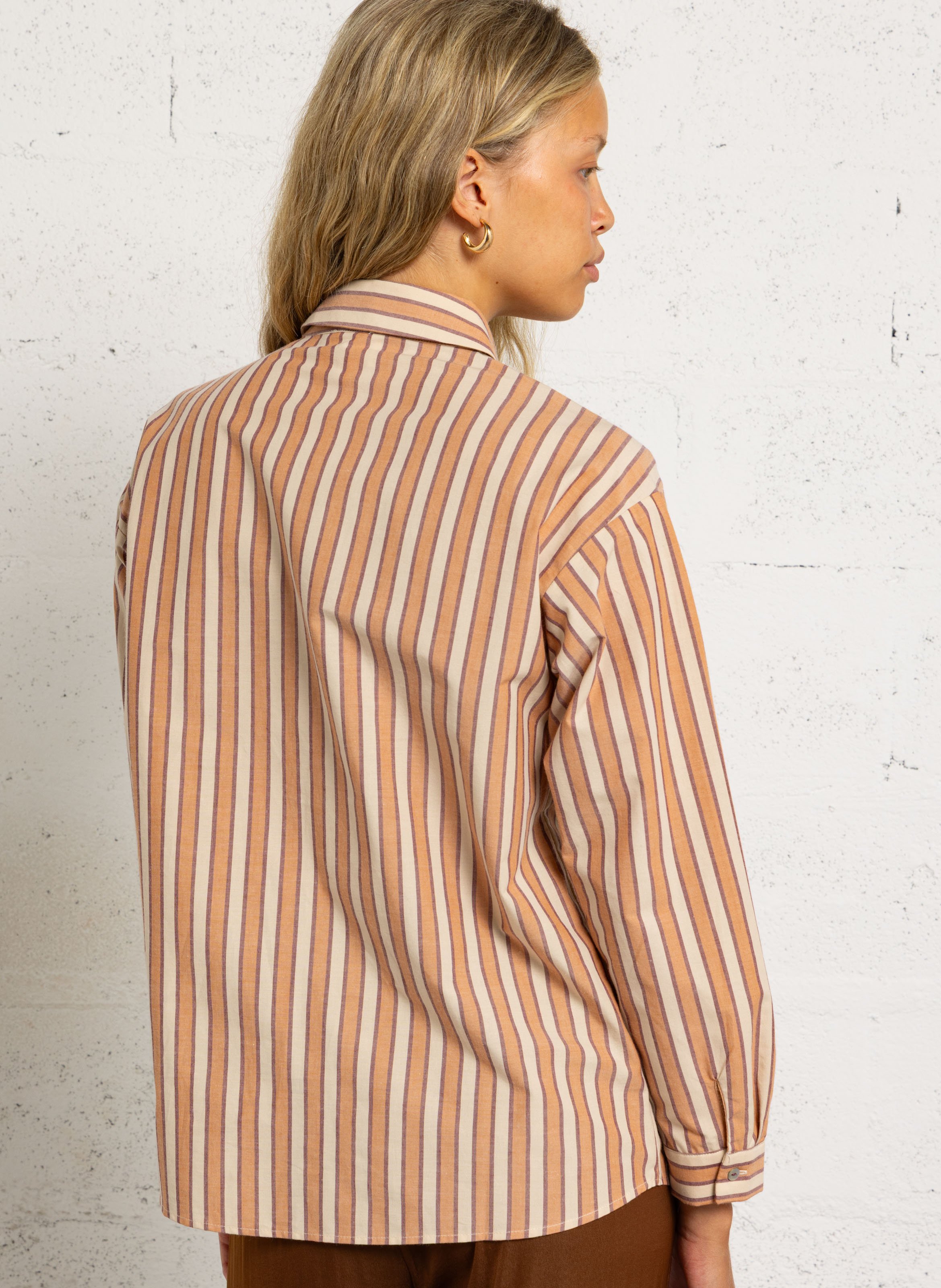 Striped straight cotton shirt with classic collar MAISON 123 Beige