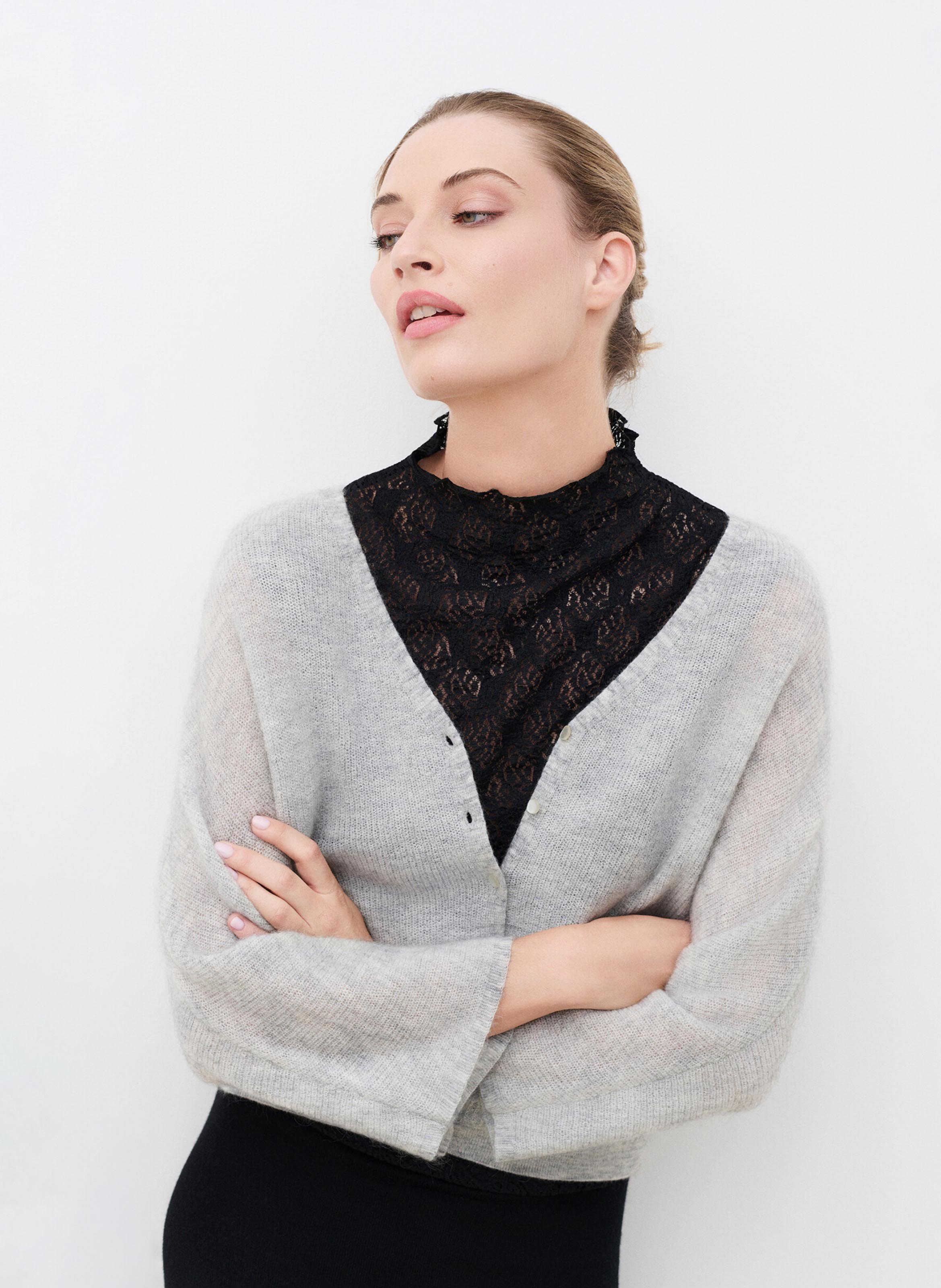 V-hals vest in effen gemengde wol CAROLL Grijs
