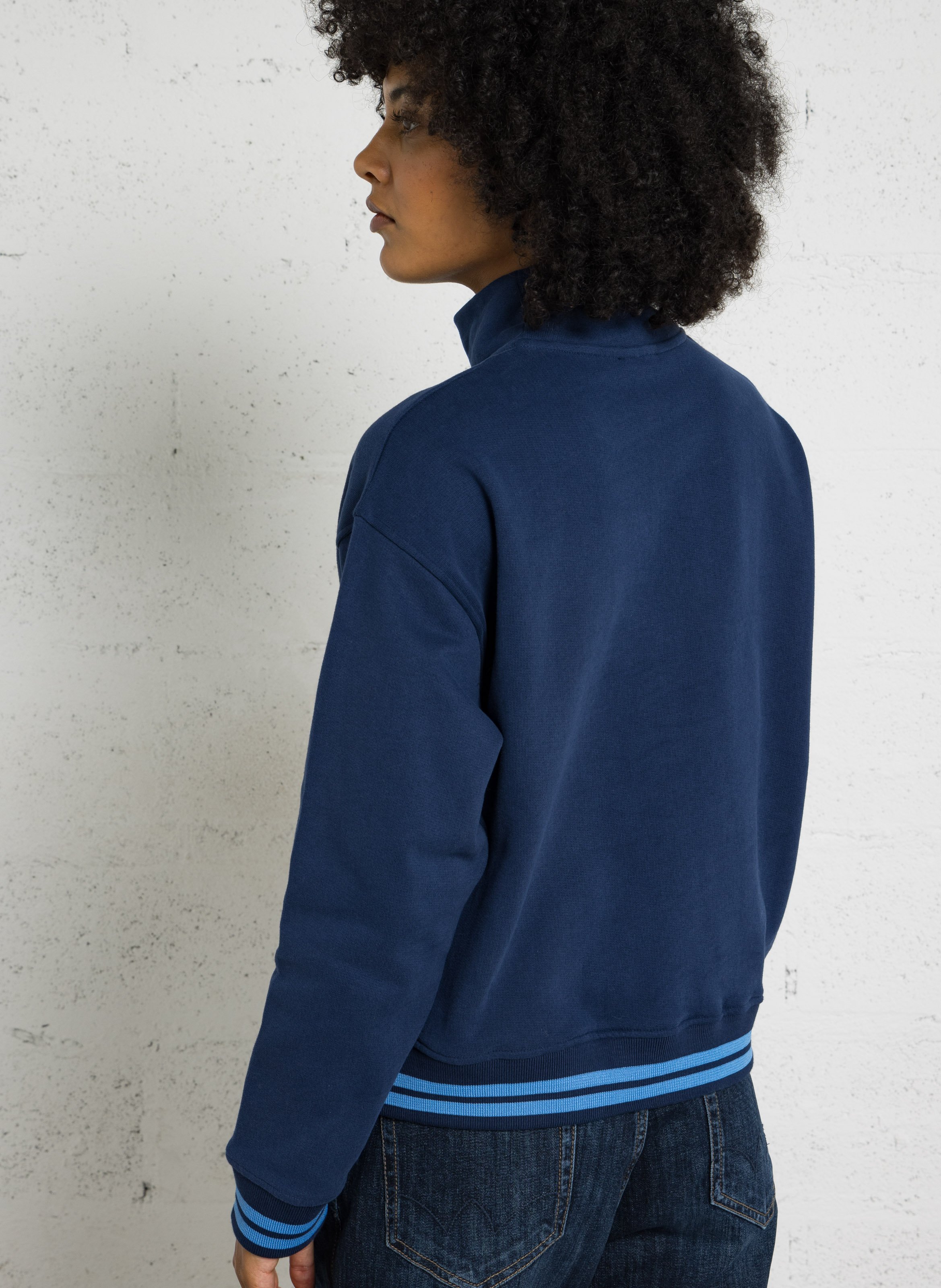 Sweater with logo and high collar in organic cotton LA NOUVELLE Blue