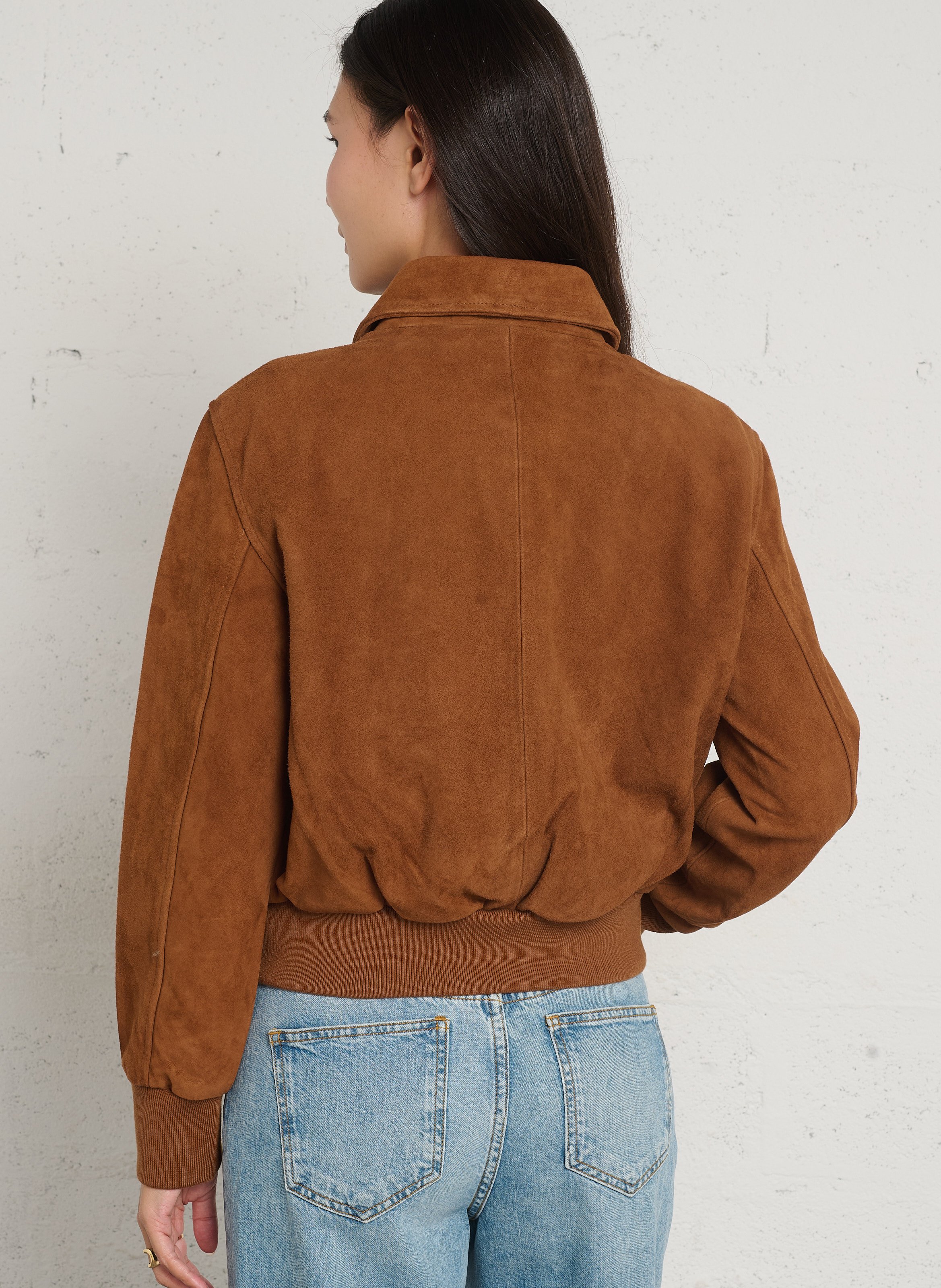 Veste col classique en cuir DES PETITS HAUTS Marron
