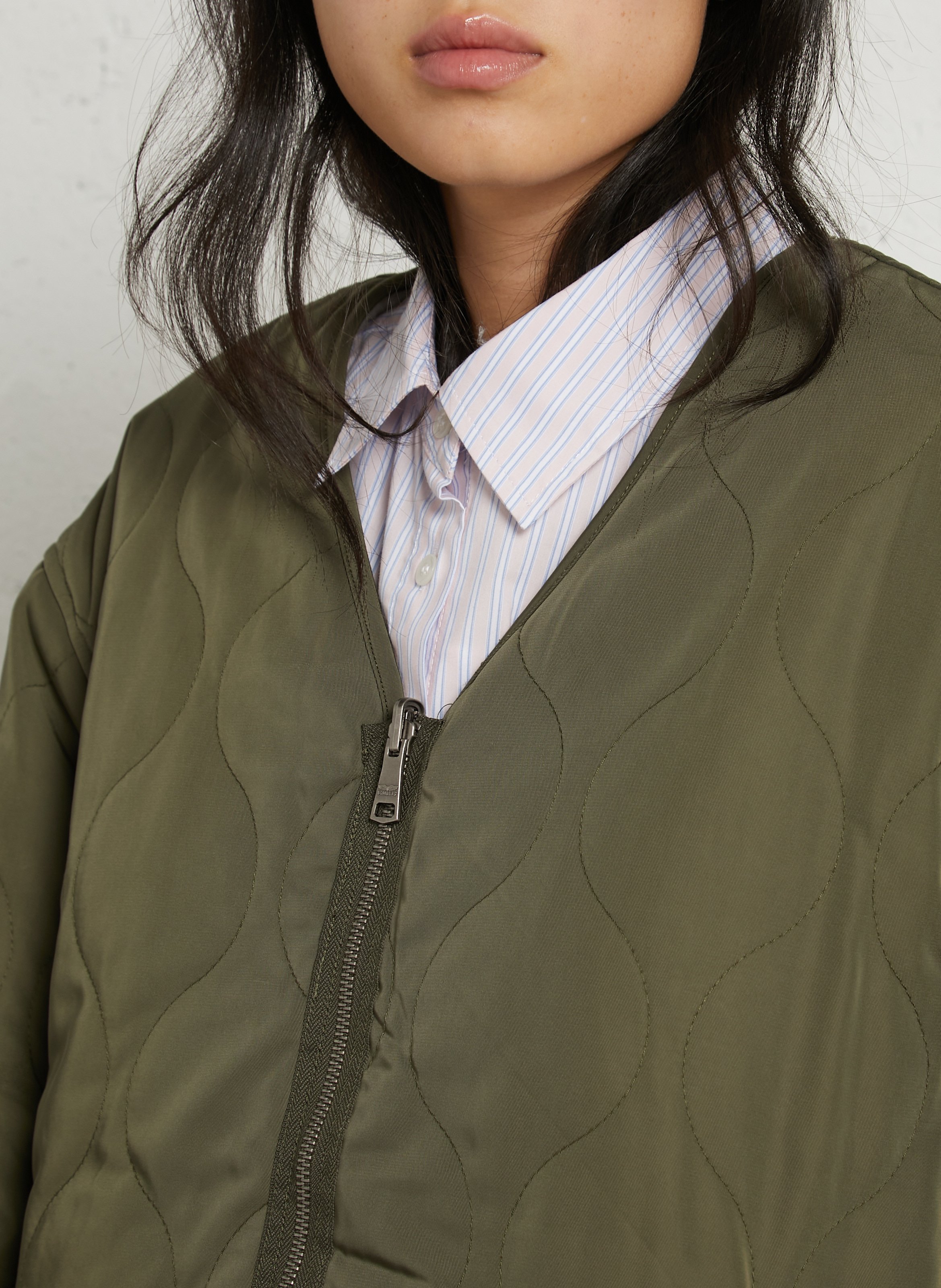 Quilted straight V-neck jacket BOMBERS ORIGINAL Khaki