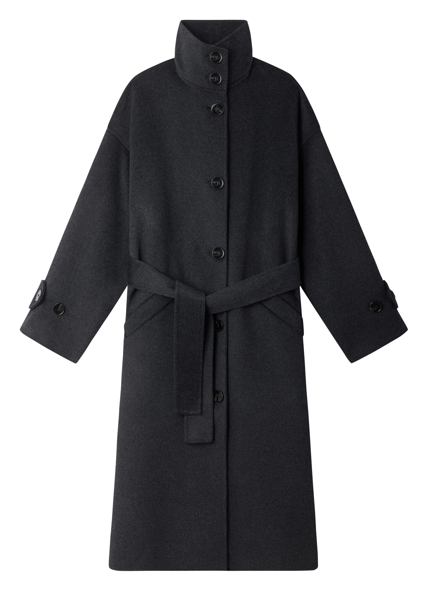 Wool-blend long belted coat SESSUN Grey