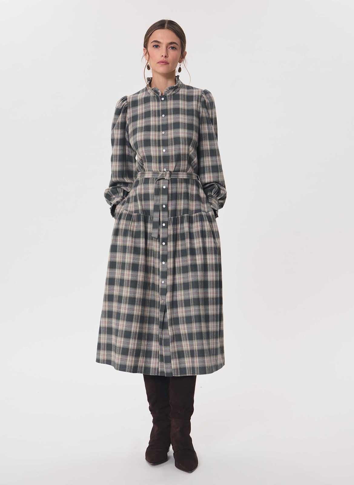 Robe midi à carreaux en coton mélangé TARA JARMON Vert