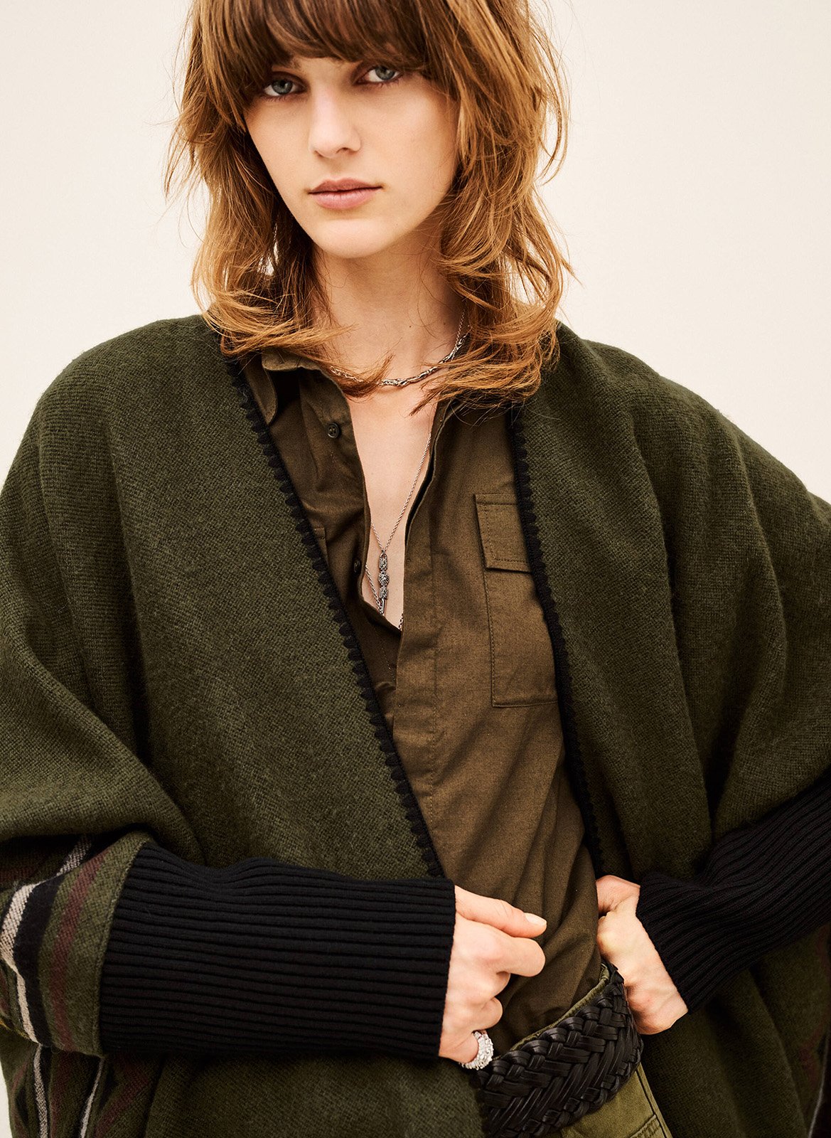 Poncho ample manches longues BA&SH Kaki