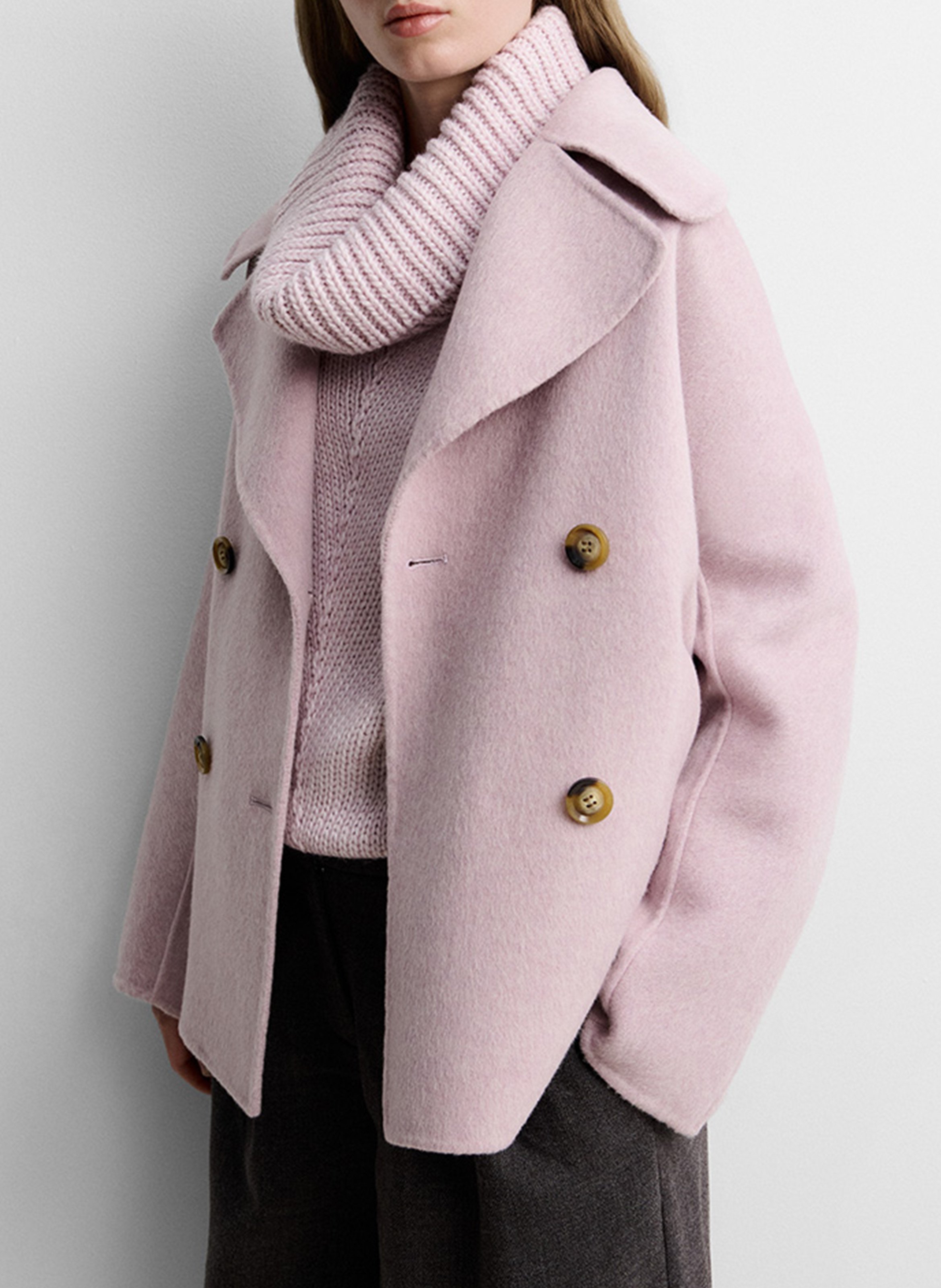 Manteau boutonné uni en laine mélangée SIMORRA Rose