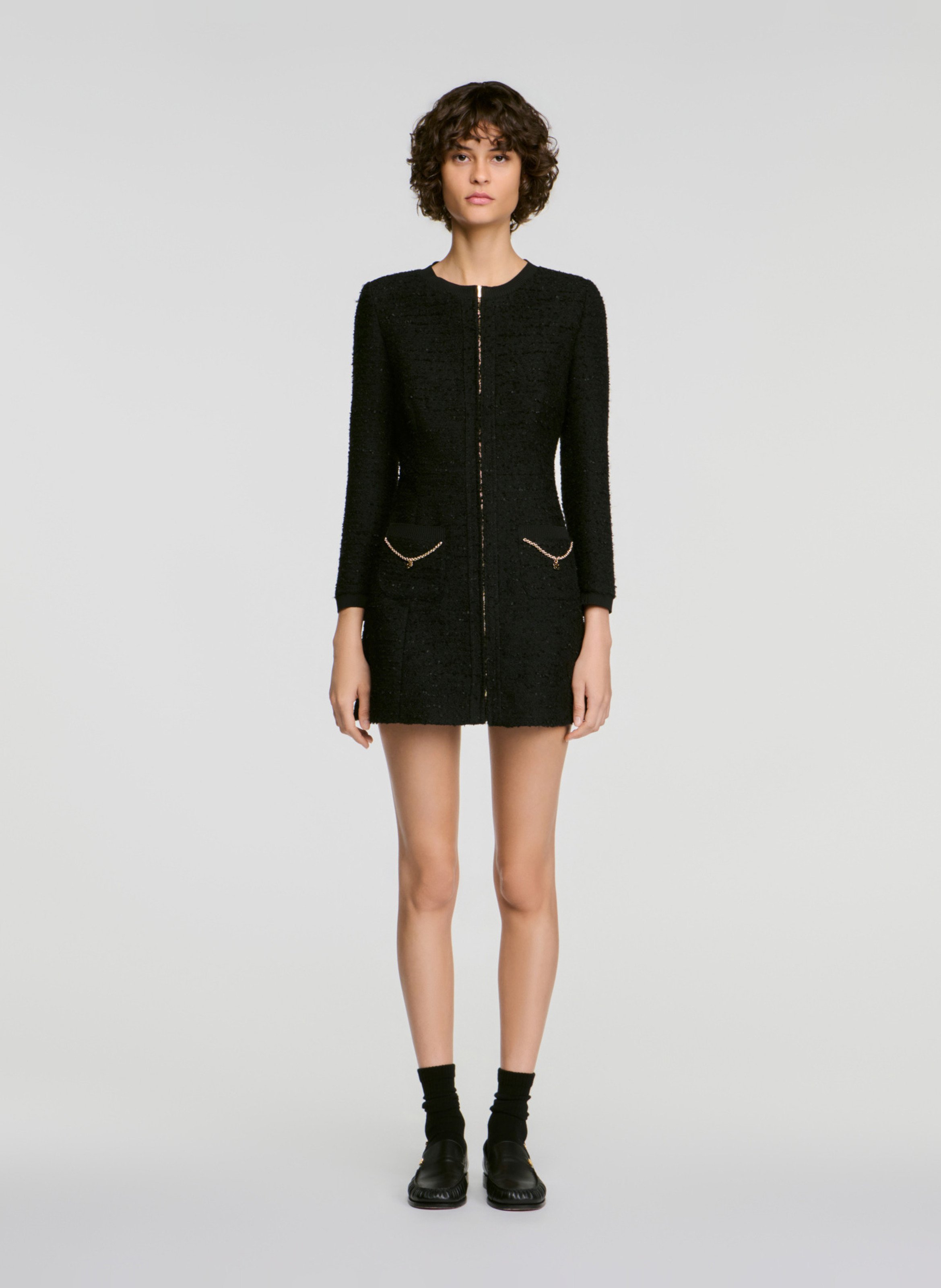 Robe courte zippée en tweed SANDRO Noir