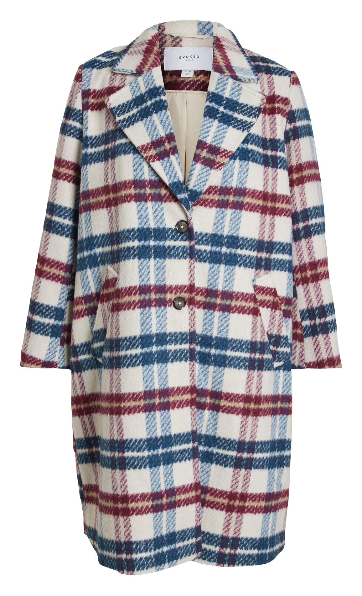 Manteau col tailleur à carreaux  EVOKED Blanc