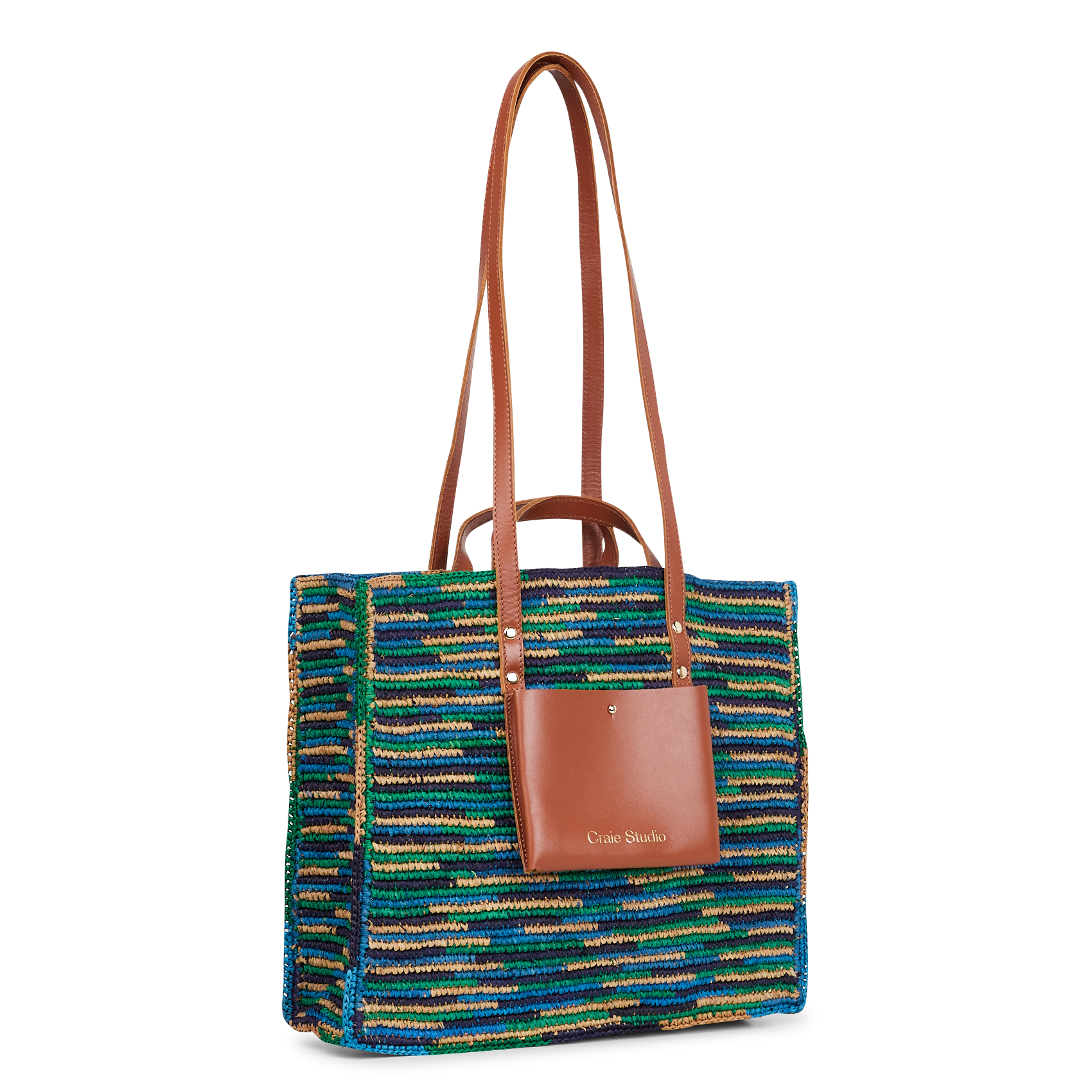 Leather and raffia tote bag CRAIE STUDIO Blue