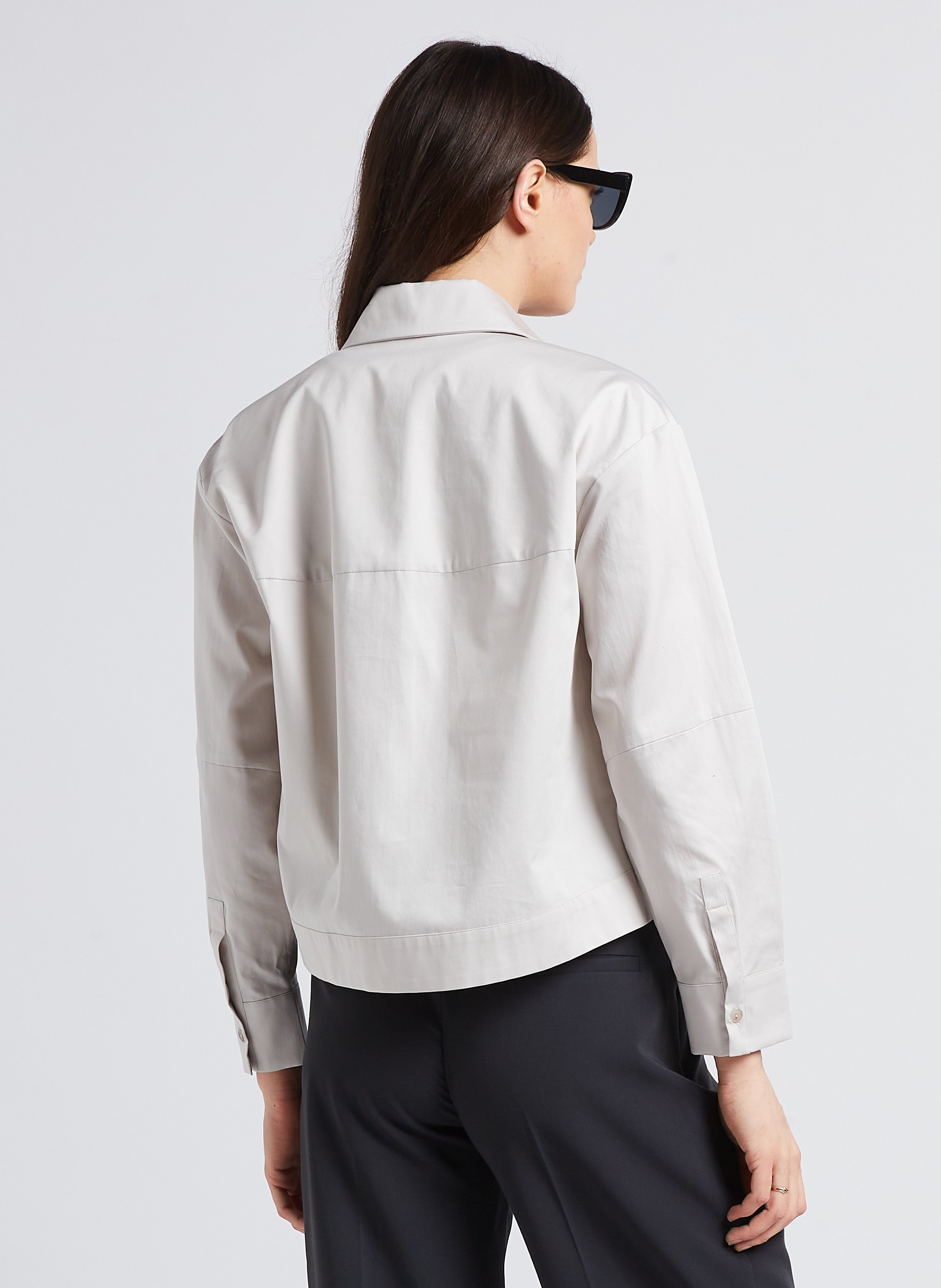 Cropped satin-effect cotton shirt MAX MARA LEISURE Grey