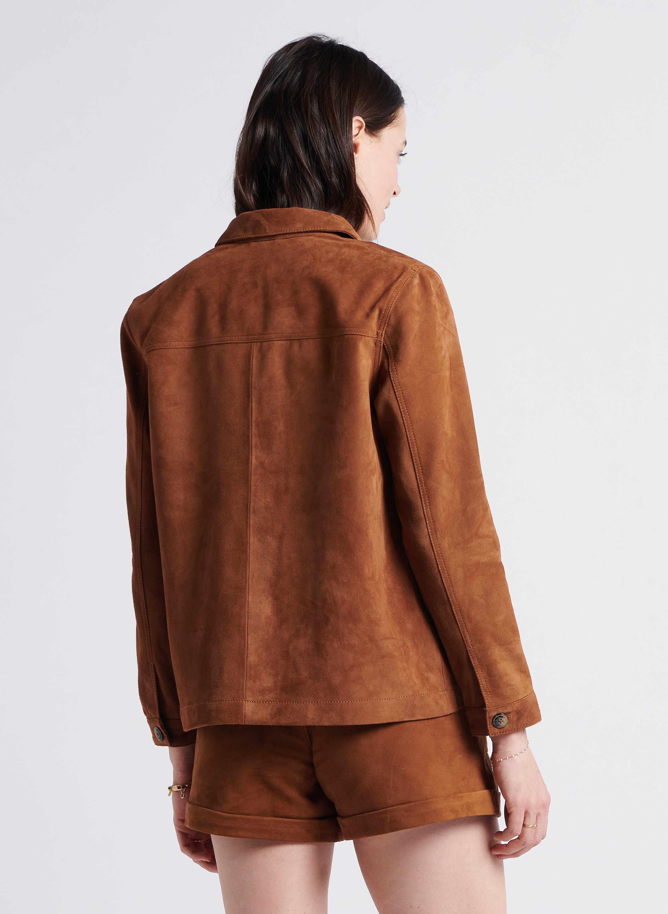 Veste col classique en cuir velours LA PETITE ETOILE Marron