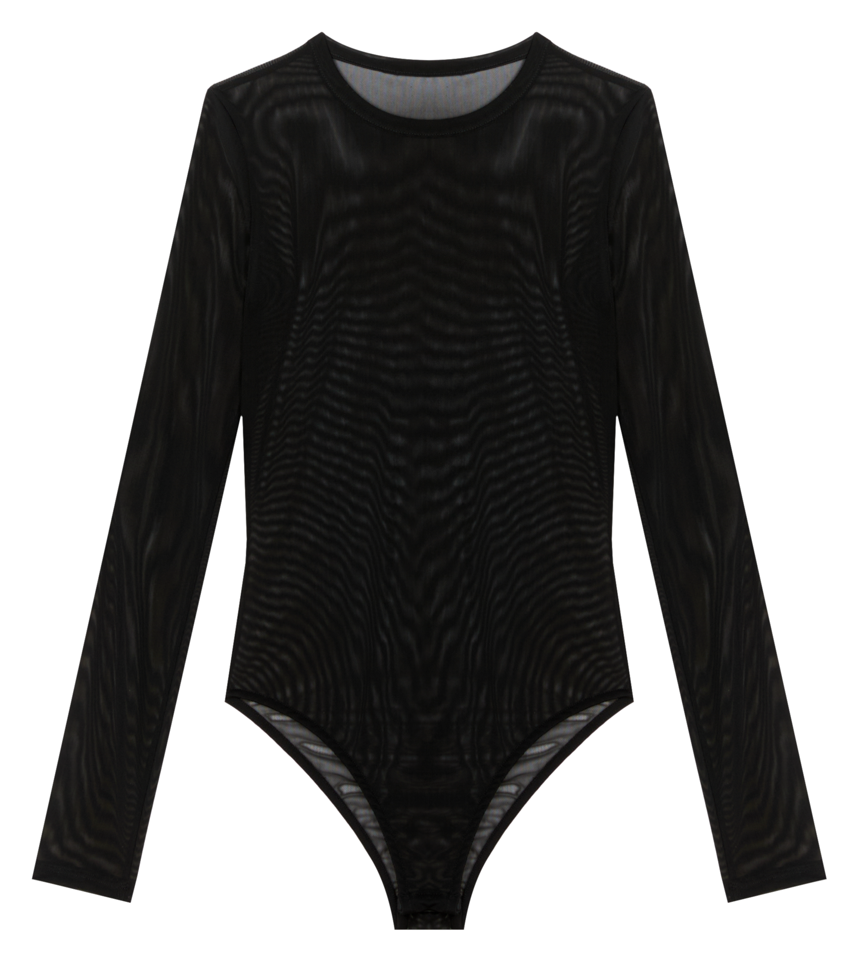 Body van tule met ronde hals Zwart