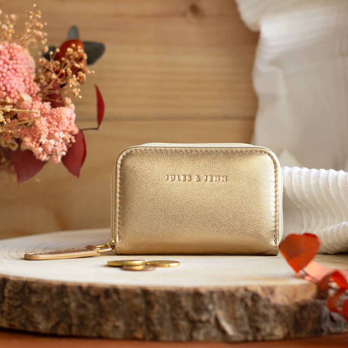 Metallic leather wallet JULES & JENN Golden