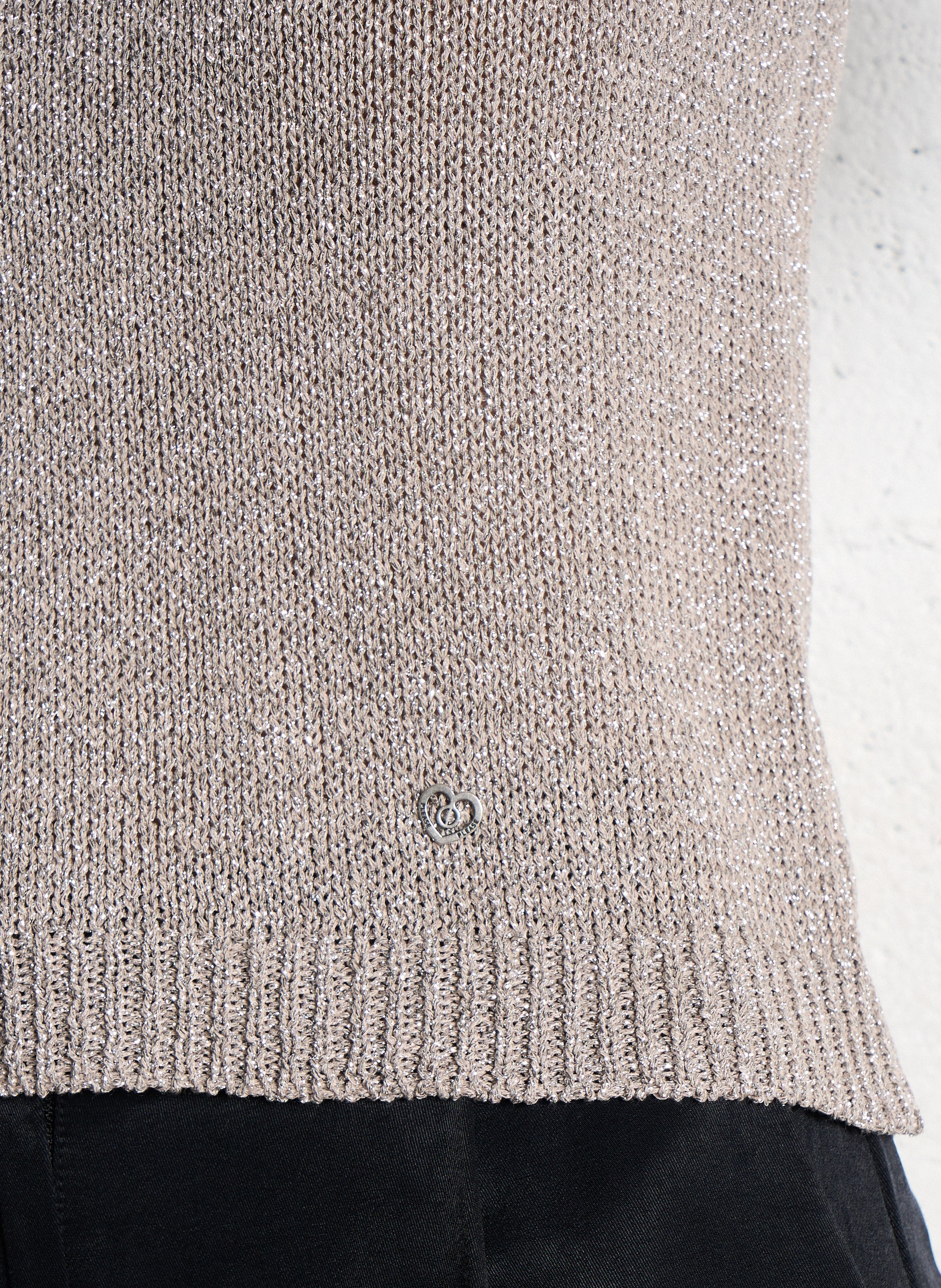 Pull col rond métallisé PLEASE Beige