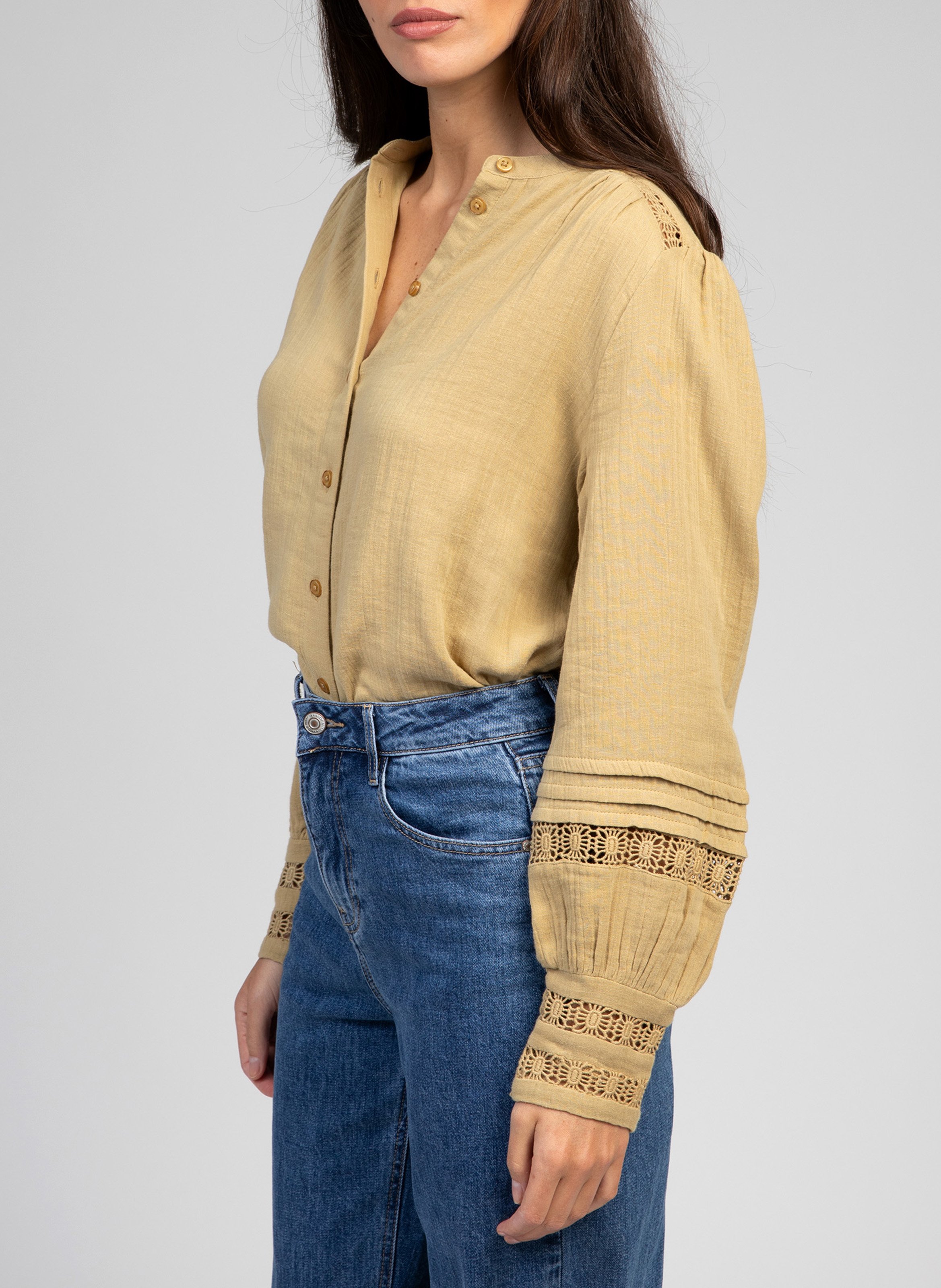 Straight blouse with fancy details AN'GE Khaki