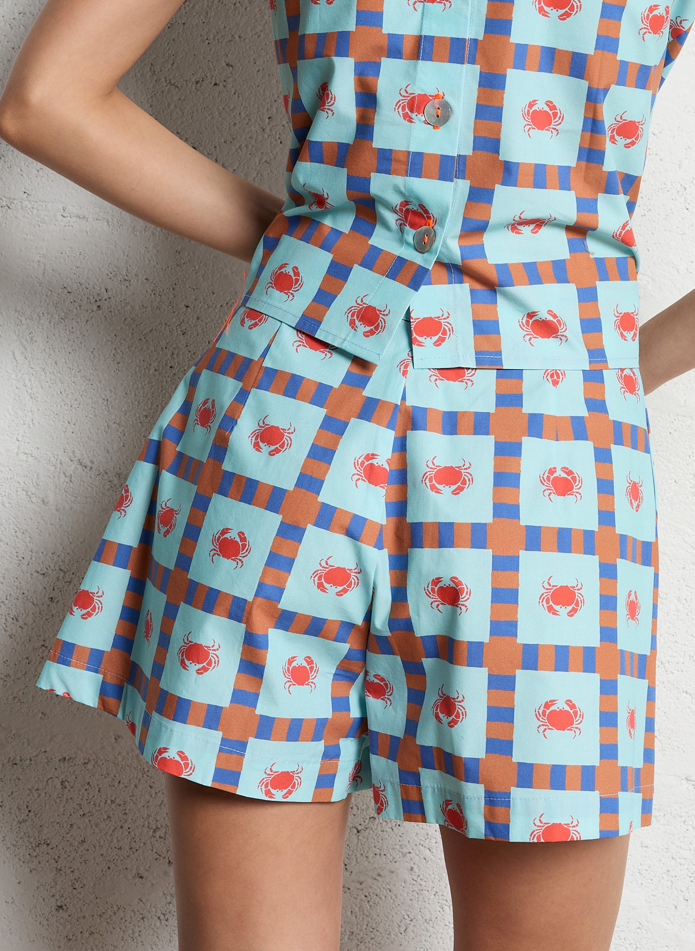 Short large imprimé en coton DR BLOOM Bleu